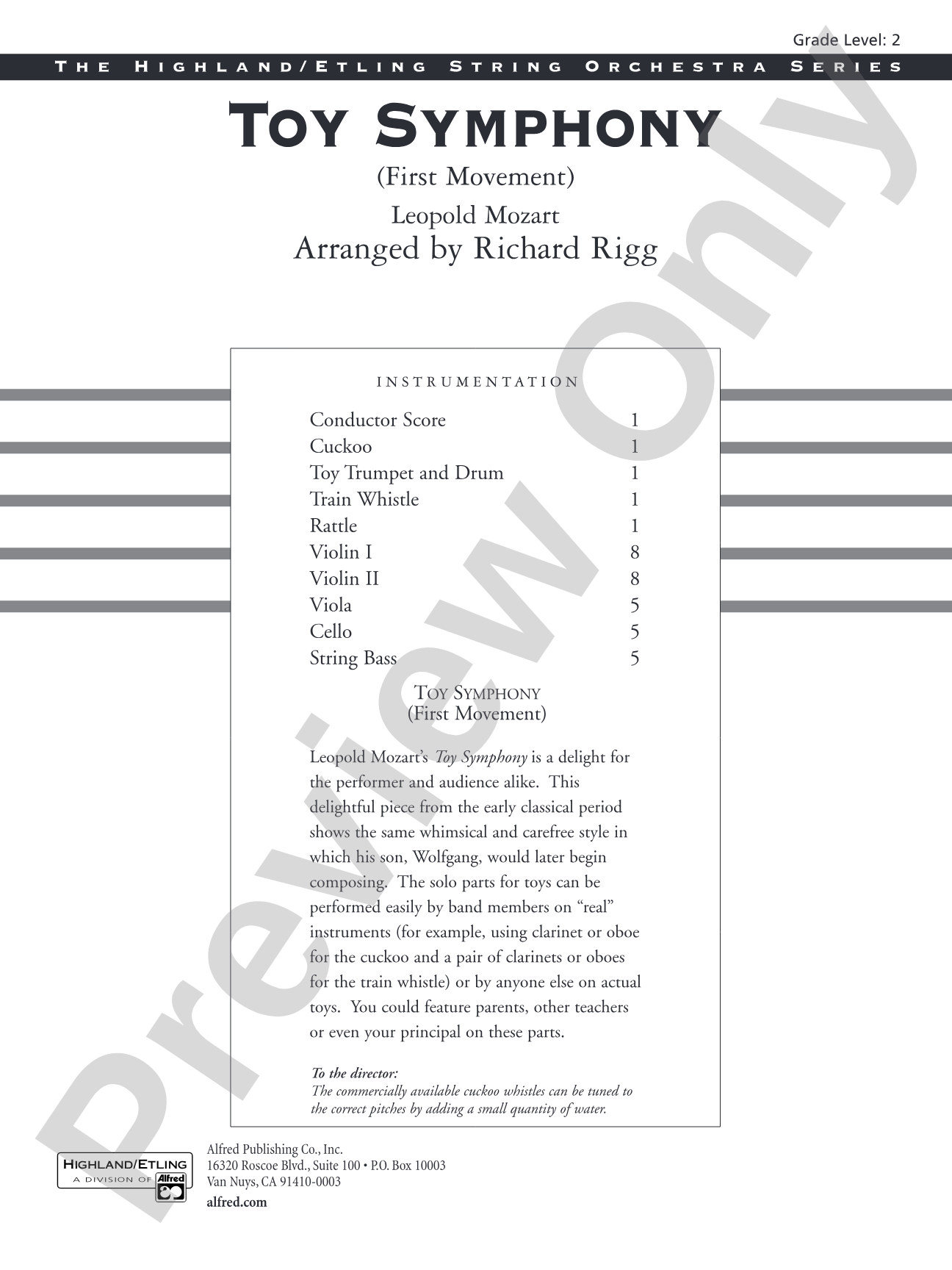 Toy Symphony, 1st Movement: String Orchestra Conductor Score & Parts