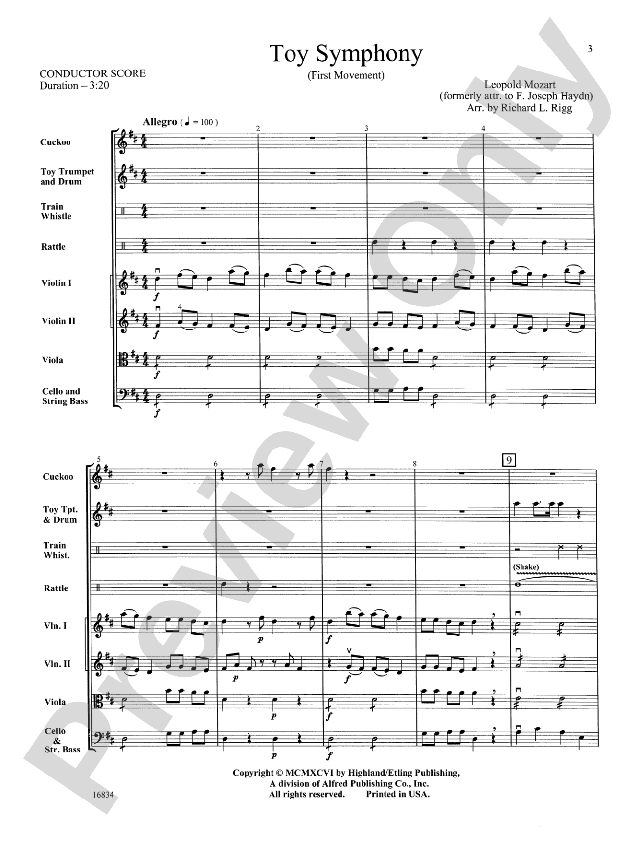 Toy Symphony, 1st Movement: String Orchestra Conductor Score & Parts