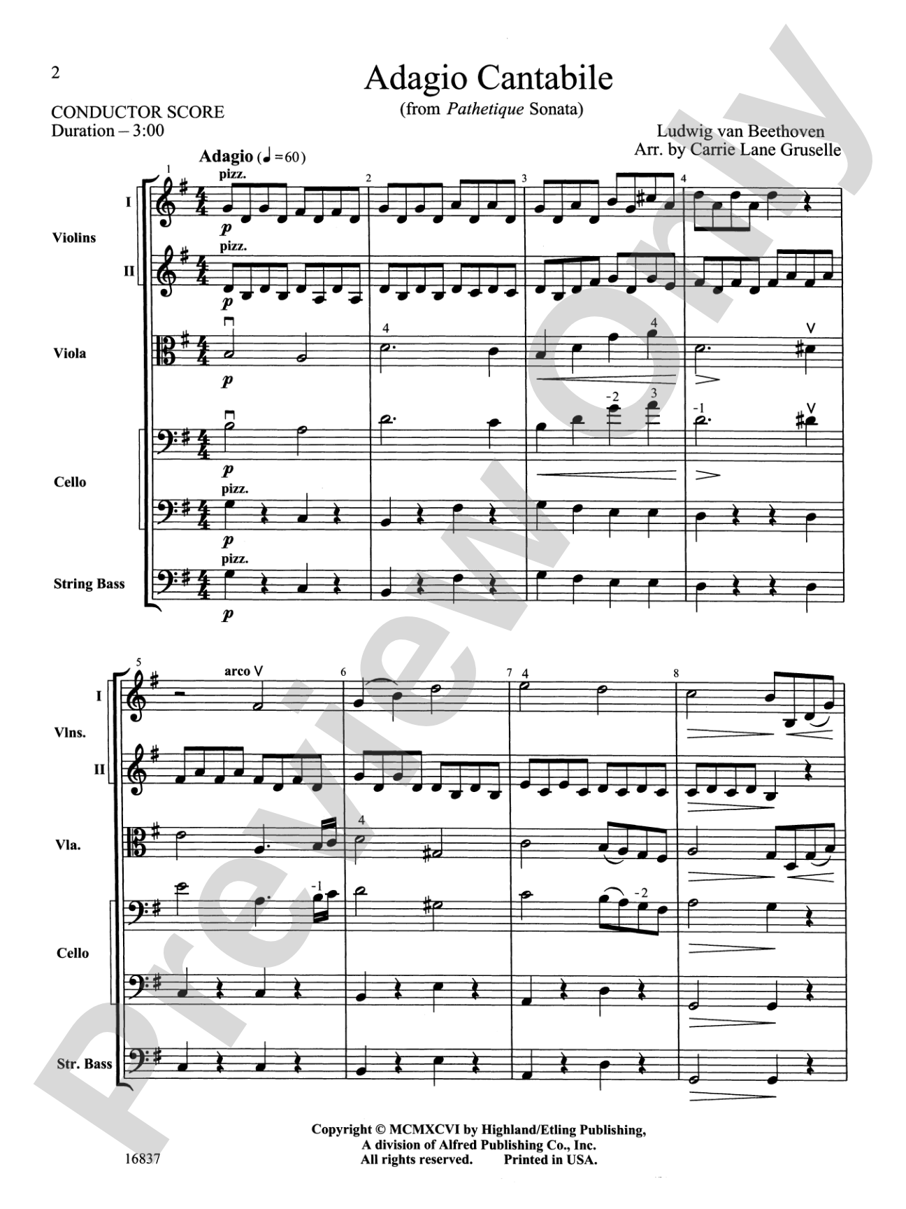 Adagio Cantabile: String Orchestra Conductor Score & Parts