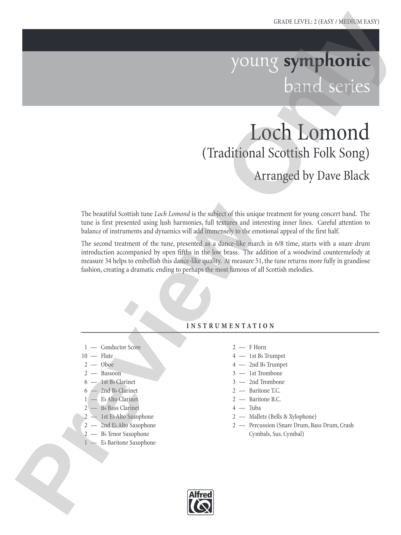 Loch Lomond: Concert Band Conductor Score & Parts