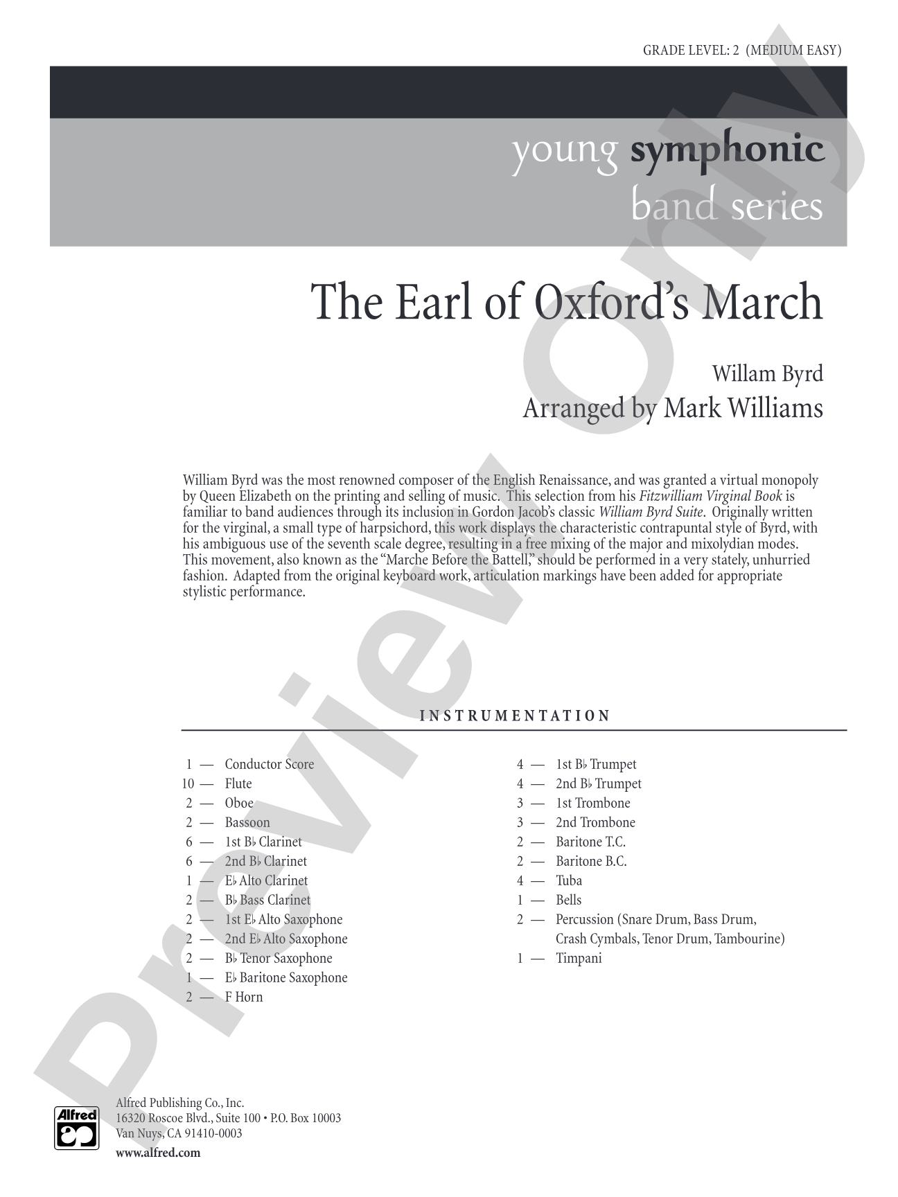 Earl of Oxford's March: Concert Band Conductor Score & Parts
