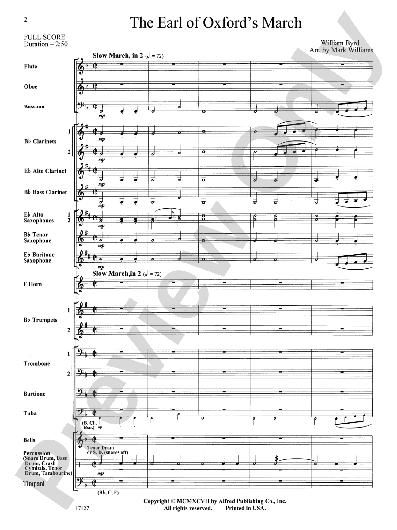Earl of Oxford's March: Concert Band Conductor Score & Parts