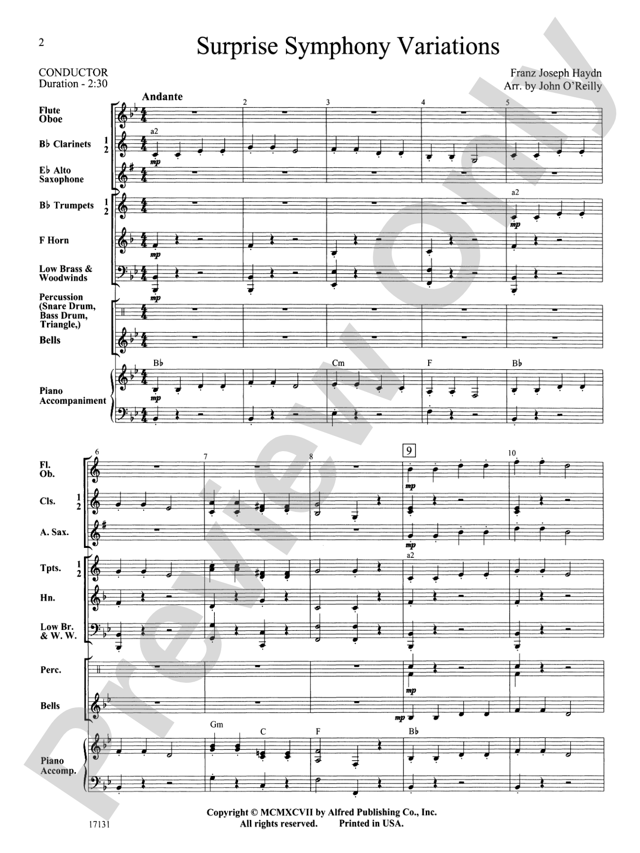Surprise Symphony Variations: Concert Band Conductor Score & Parts