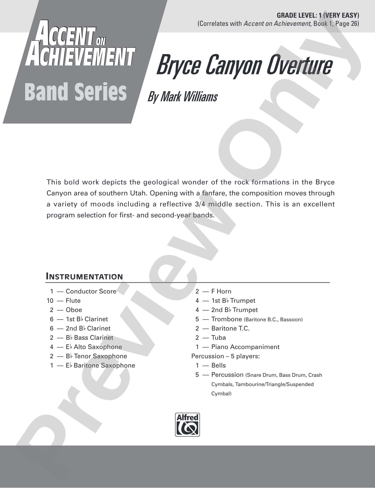 Bryce Canyon Overture: Concert Band Conductor Score & Parts
