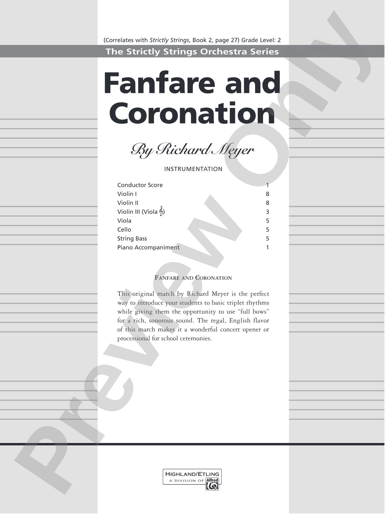 Fanfare and Coronation: String Orchestra Conductor Score & Parts