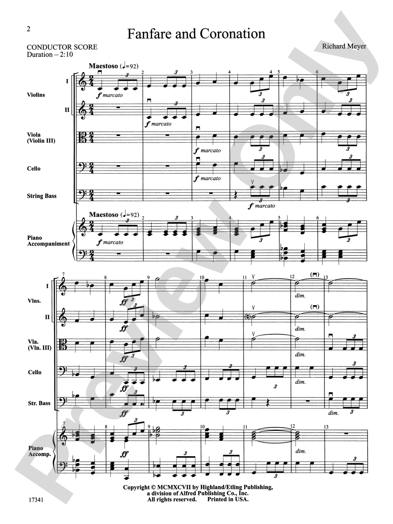 Fanfare and Coronation: String Orchestra Conductor Score & Parts