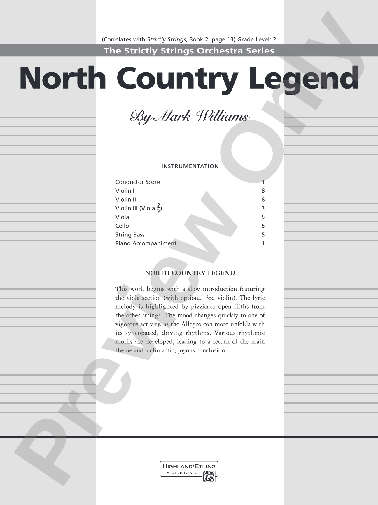 North Country Legend: String Orchestra Conductor Score & Parts