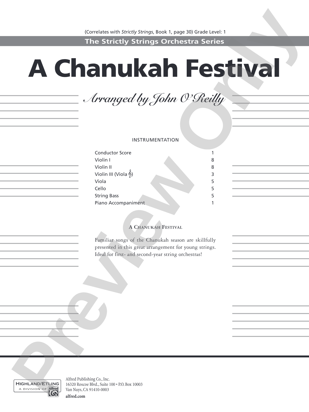 A Chanukah Festival: String Orchestra Conductor Score & Parts
