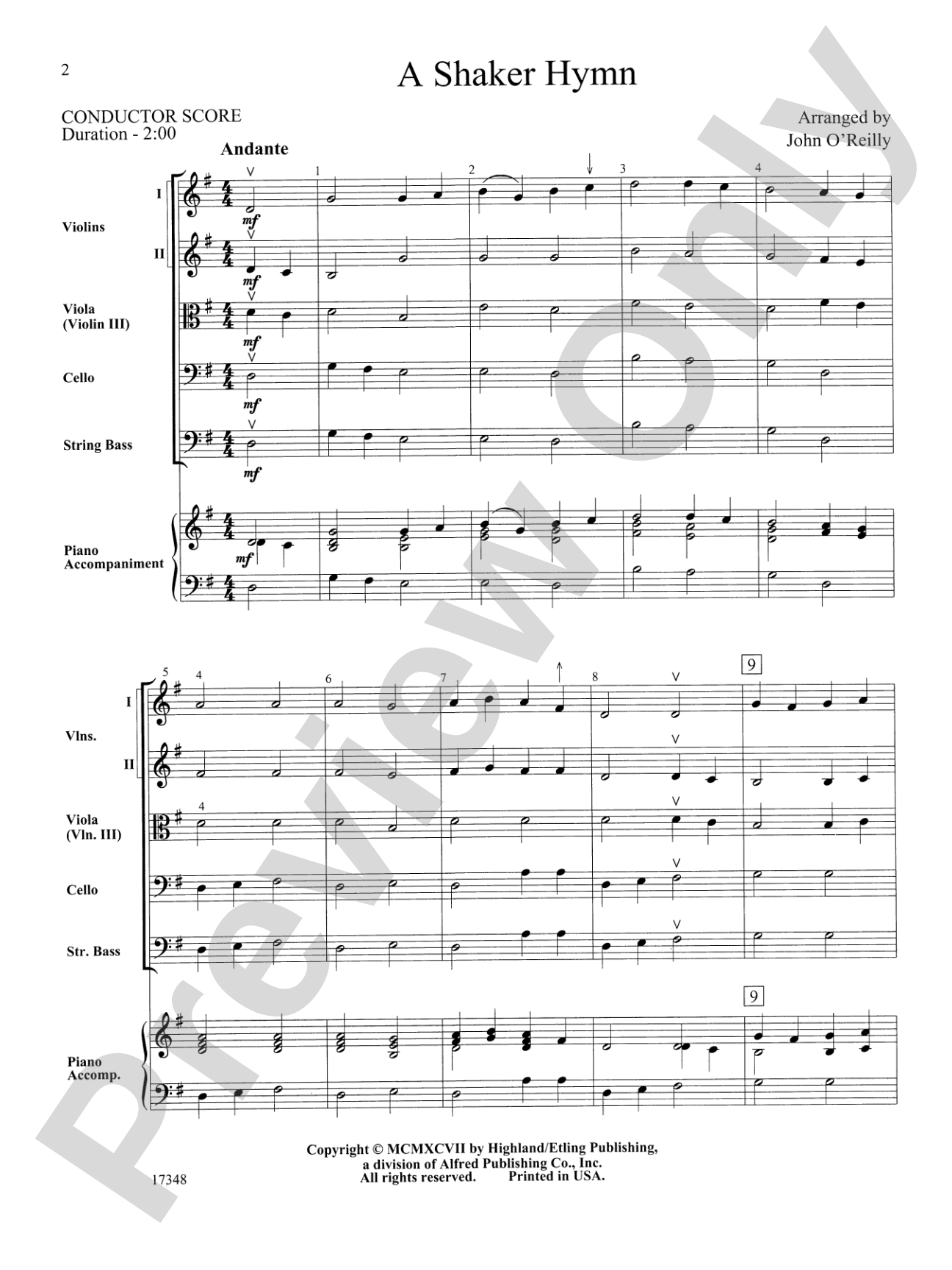 A Shaker Hymn: String Orchestra Conductor Score & Parts