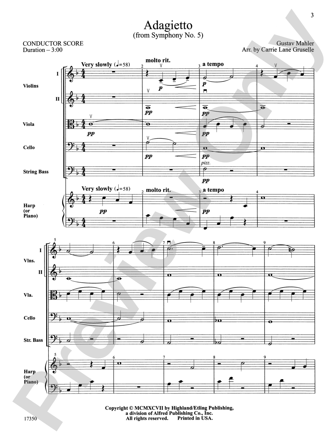 Adagietto from Symphony No. 5: String Orchestra Conductor Score & Parts
