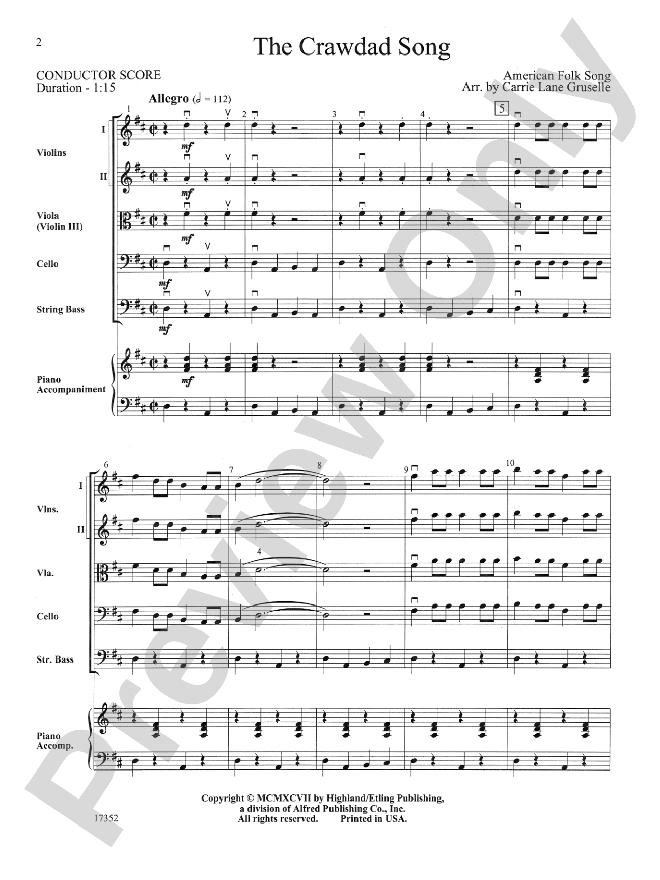 The Crawdad Song: String Orchestra Conductor Score & Parts
