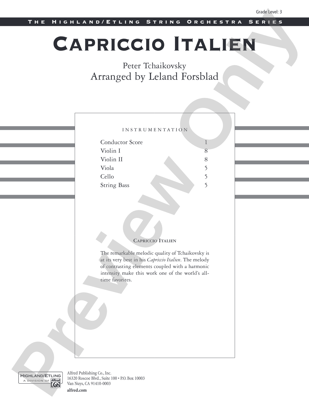 Capriccio Italien: String Orchestra Conductor Score & Parts
