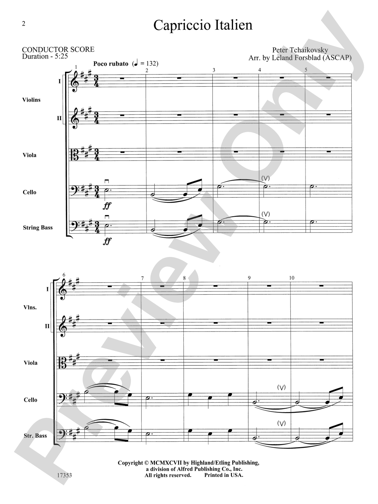 Capriccio Italien: String Orchestra Conductor Score & Parts