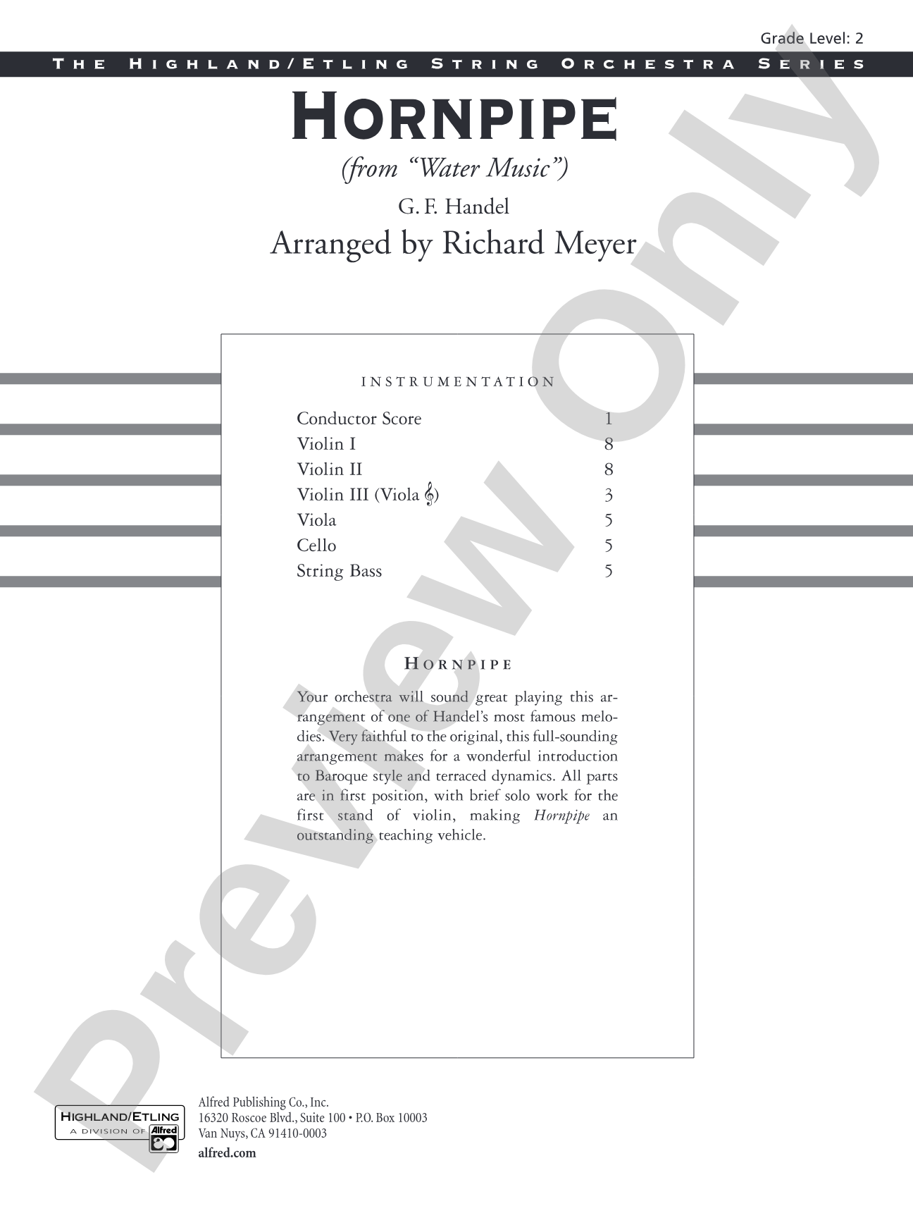 Hornpipe (from Water Music): String Orchestra Conductor Score & Parts