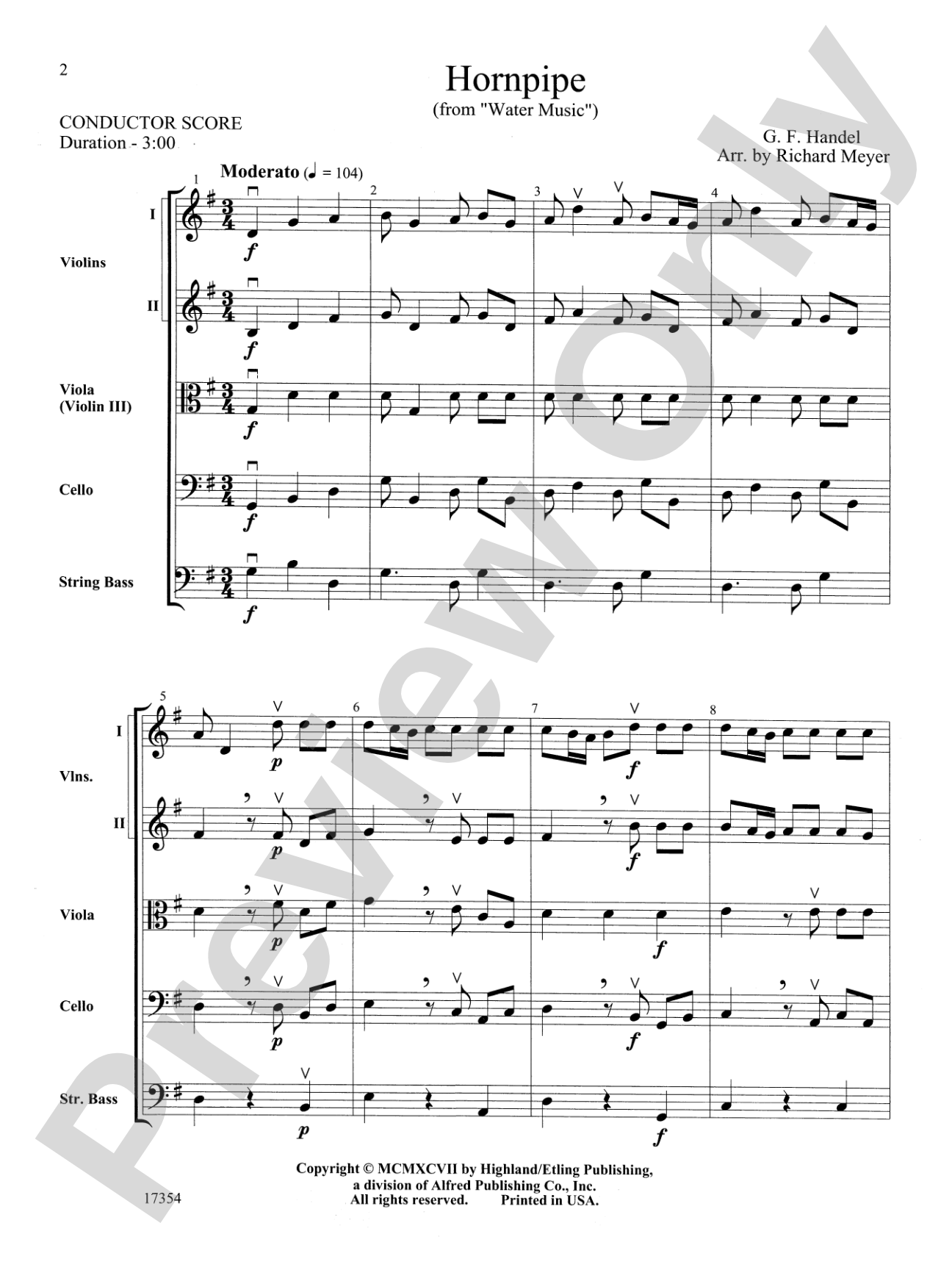 Hornpipe (from Water Music): String Orchestra Conductor Score & Parts