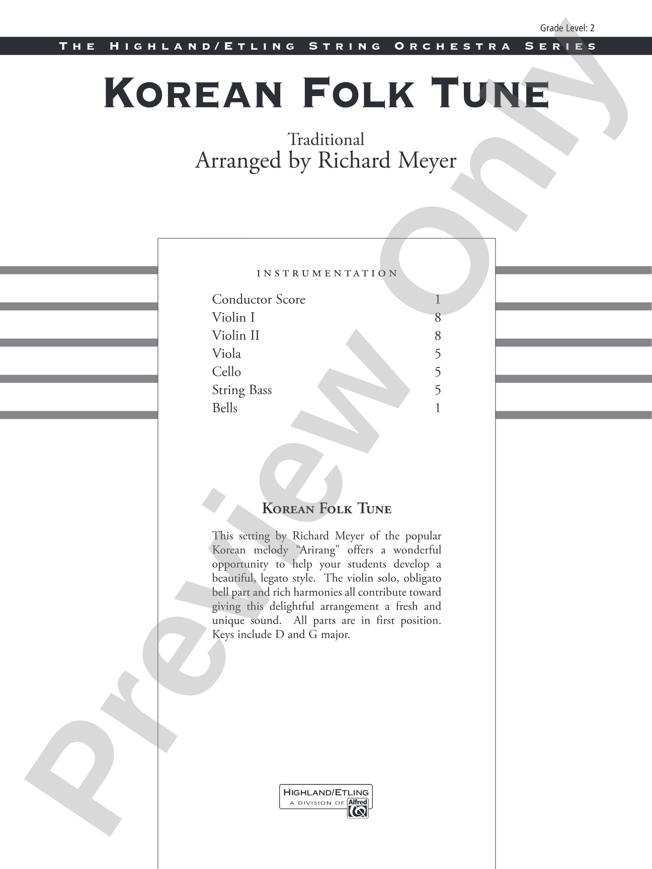 Korean Folk Tune: String Orchestra Conductor Score & Parts