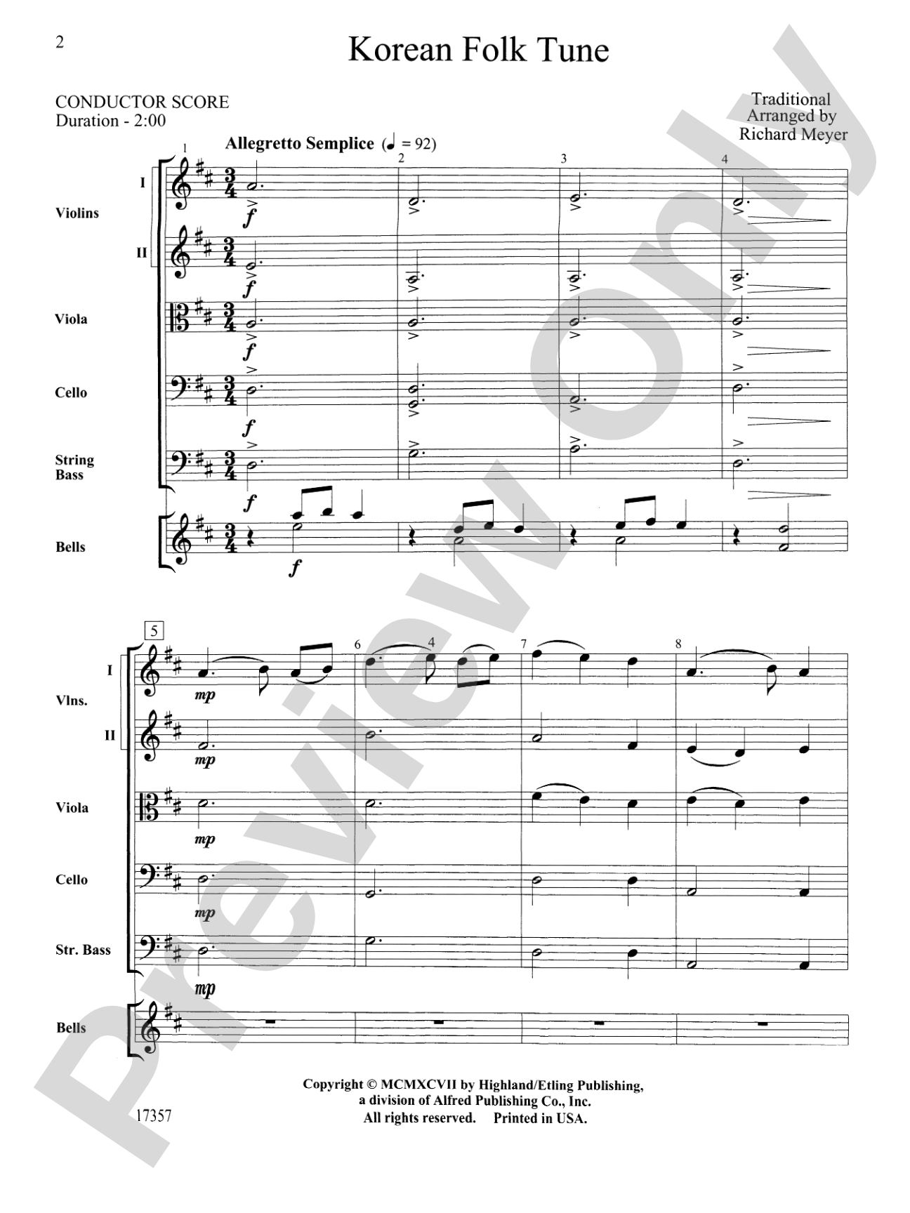 Korean Folk Tune: String Orchestra Conductor Score & Parts