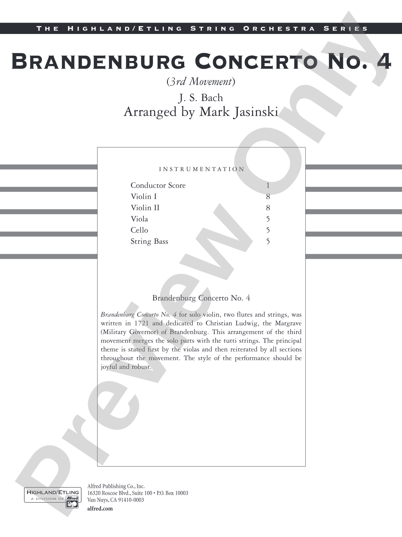 Brandenburg Concerto No. 4 (3rd Movement): String Orchestra Conductor Score & Parts