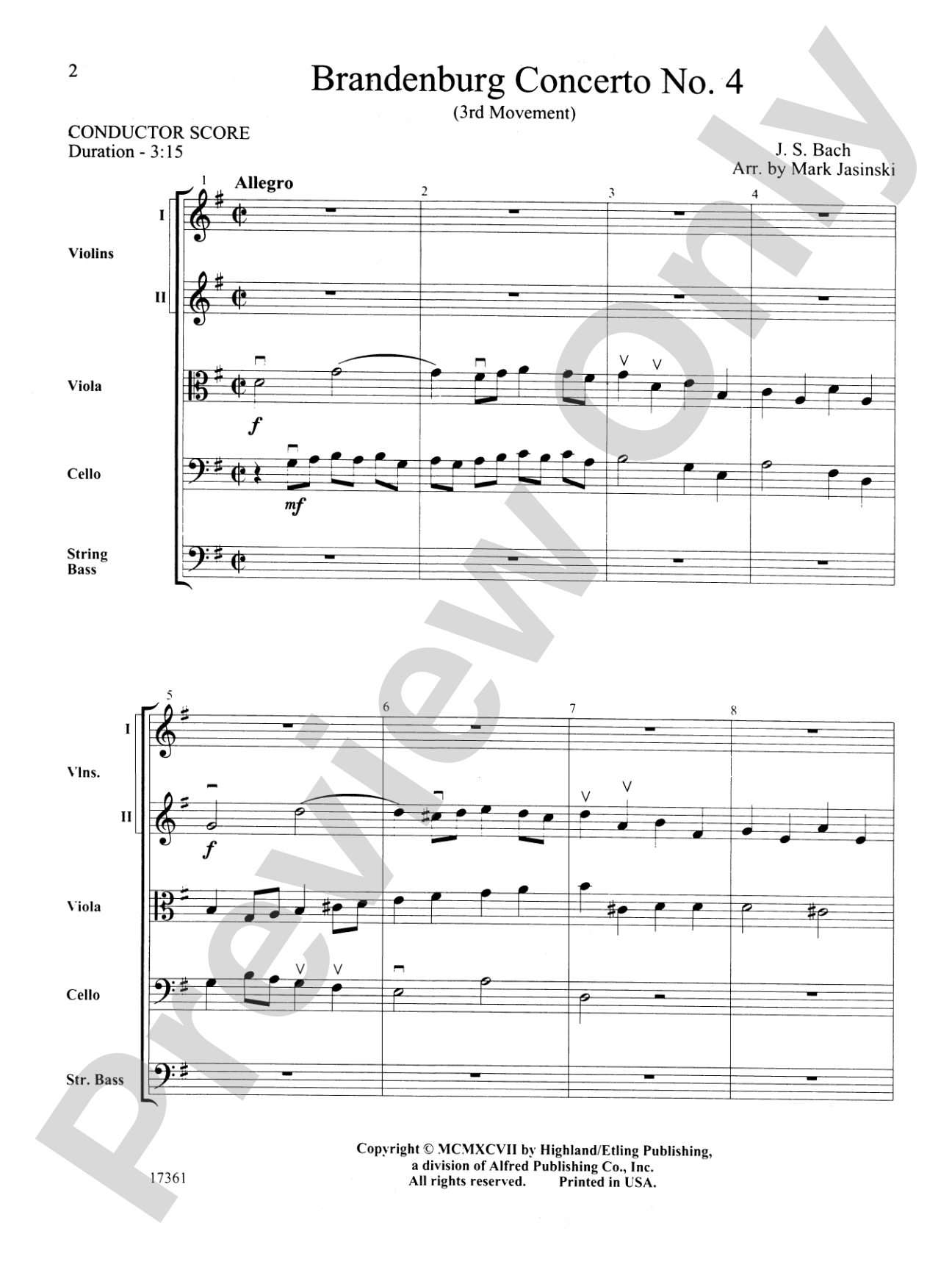 Brandenburg Concerto No. 4 (3rd Movement): String Orchestra Conductor Score & Parts