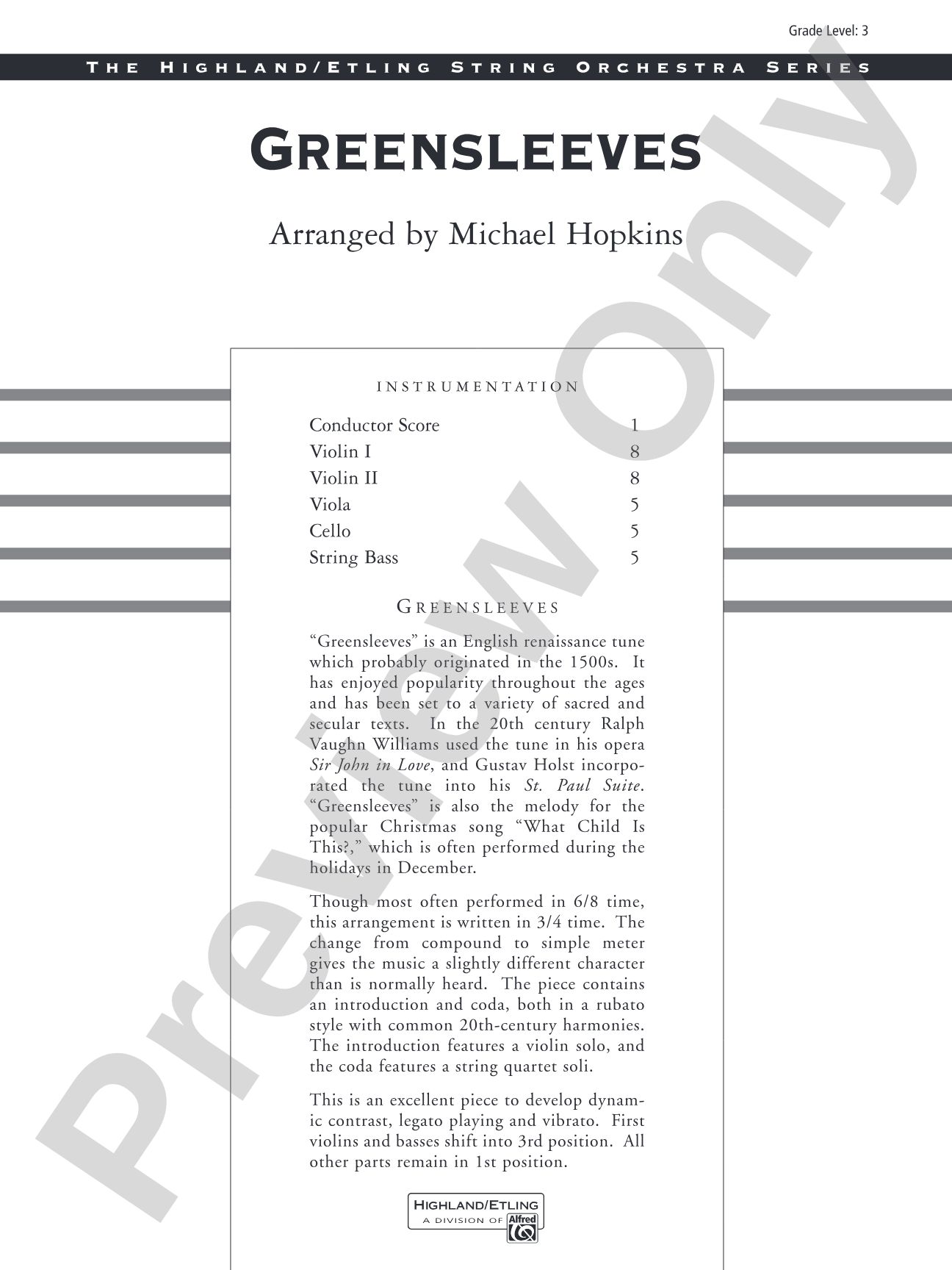 Greensleeves: String Orchestra Conductor Score & Parts