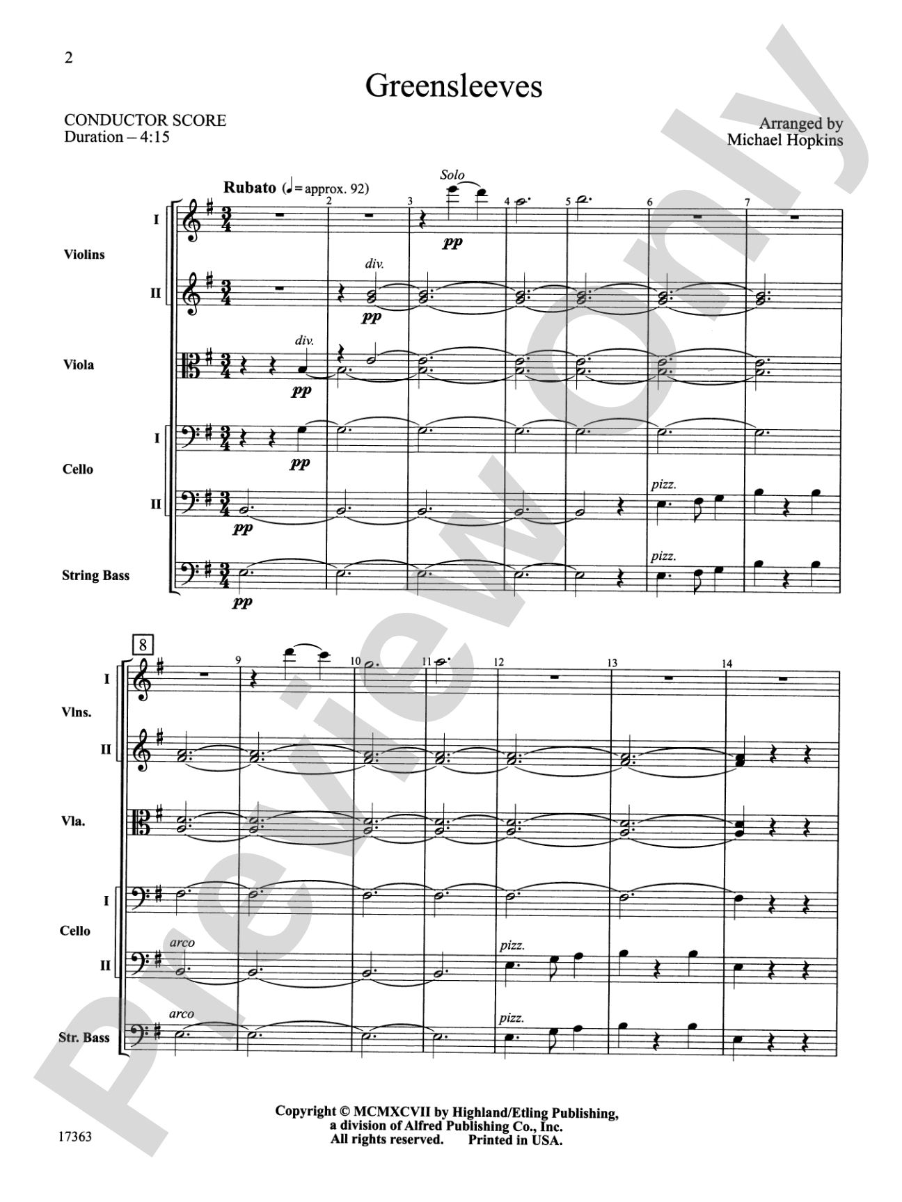 Greensleeves: String Orchestra Conductor Score & Parts
