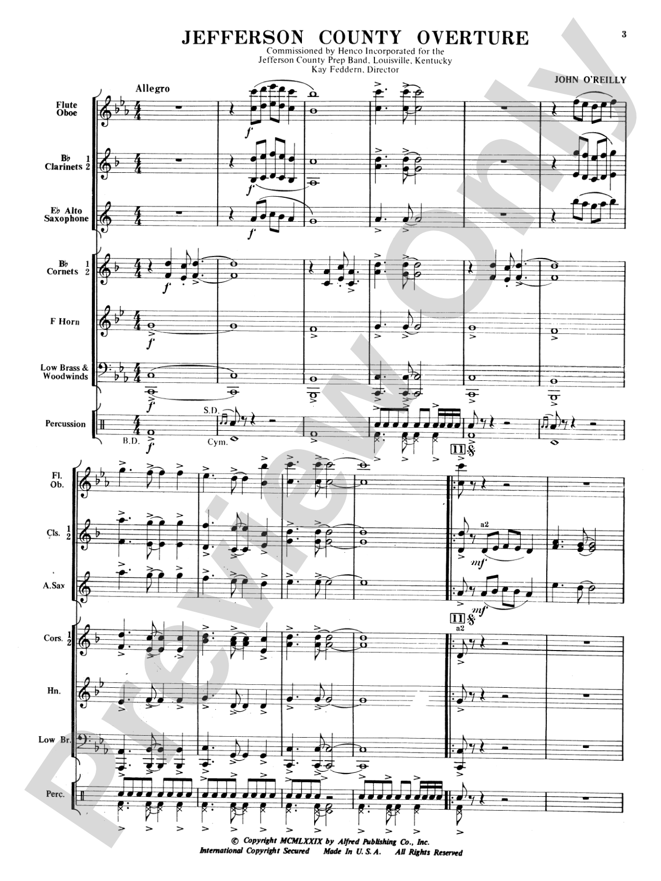 Jefferson County Overture: Concert Band Conductor Score & Parts