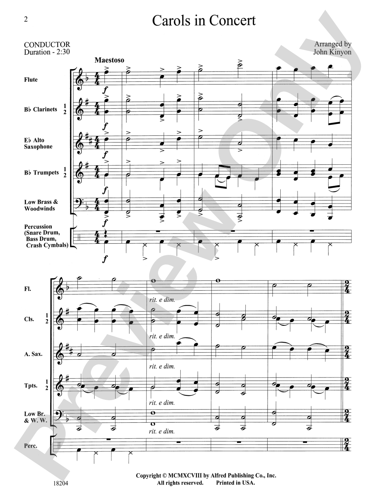 Carols in Concert: Concert Band Conductor Score & Parts