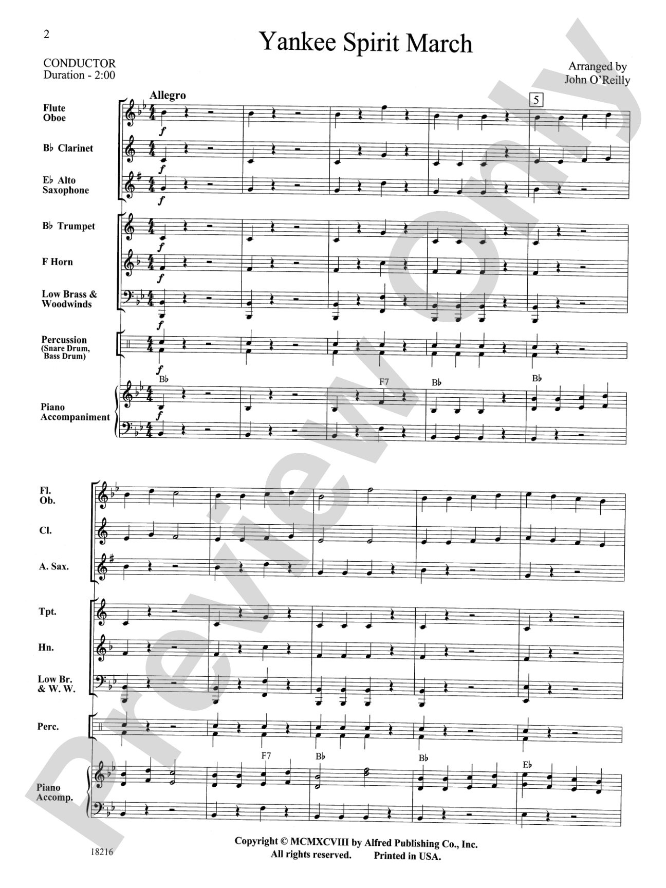 Yankee Spirit March: Concert Band Conductor Score & Parts
