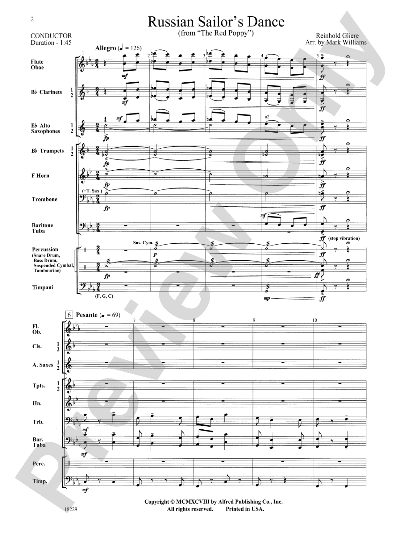 Russian Sailor's Dance (from "The Red Poppy"): Concert Band Conductor Score & Parts