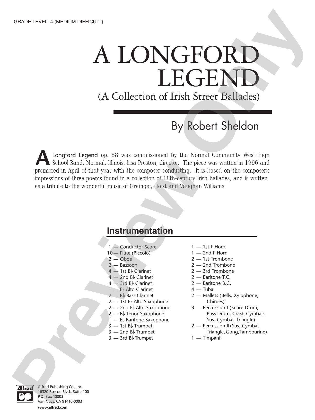 A Longford Legend: Concert Band Conductor Score & Parts