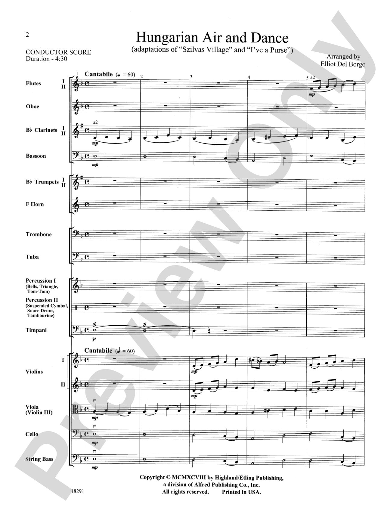 Hungarian Air and Dance: Full Orchestra Conductor Score & Parts