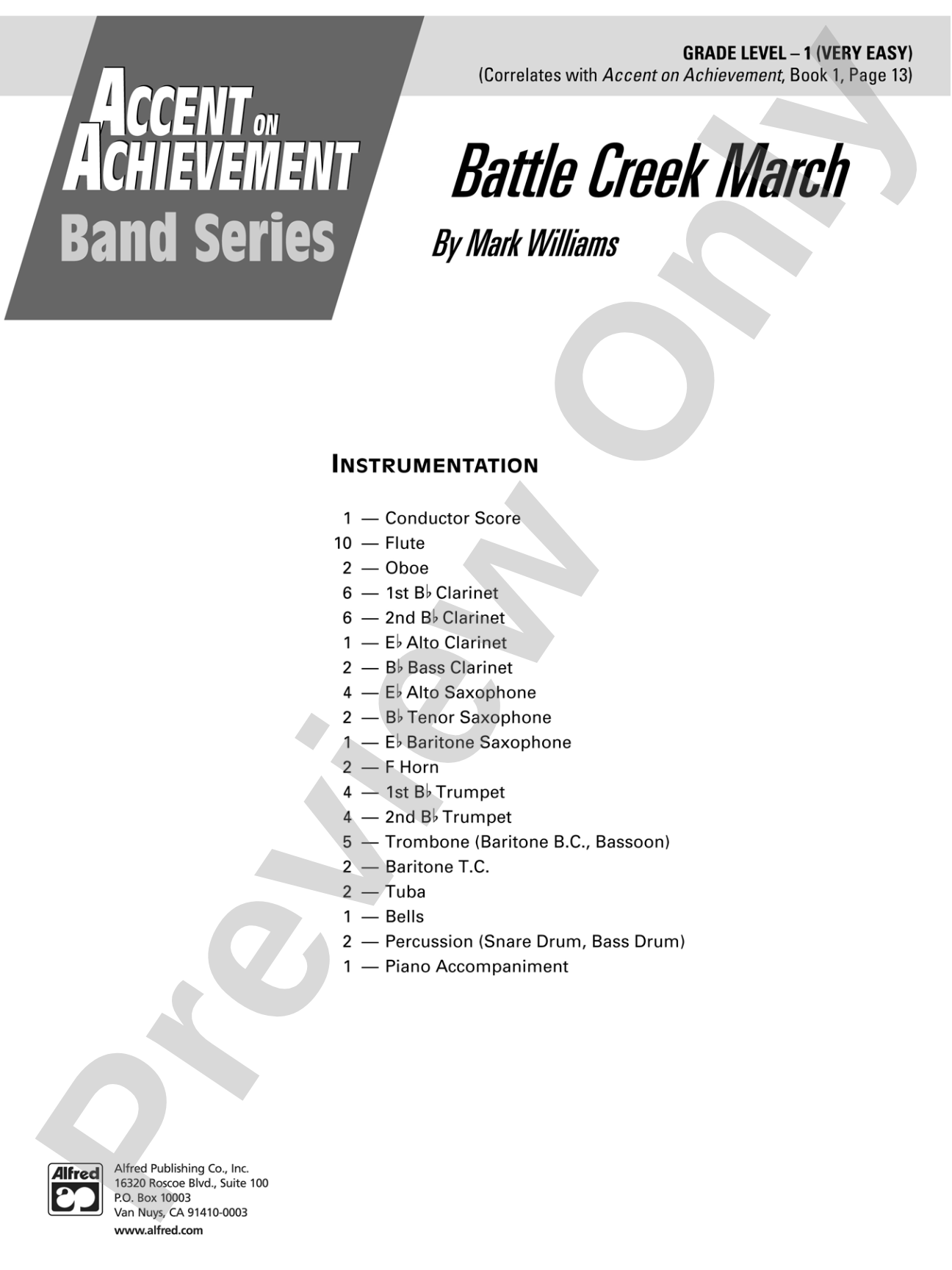 Battle Creek March: Concert Band Conductor Score & Parts