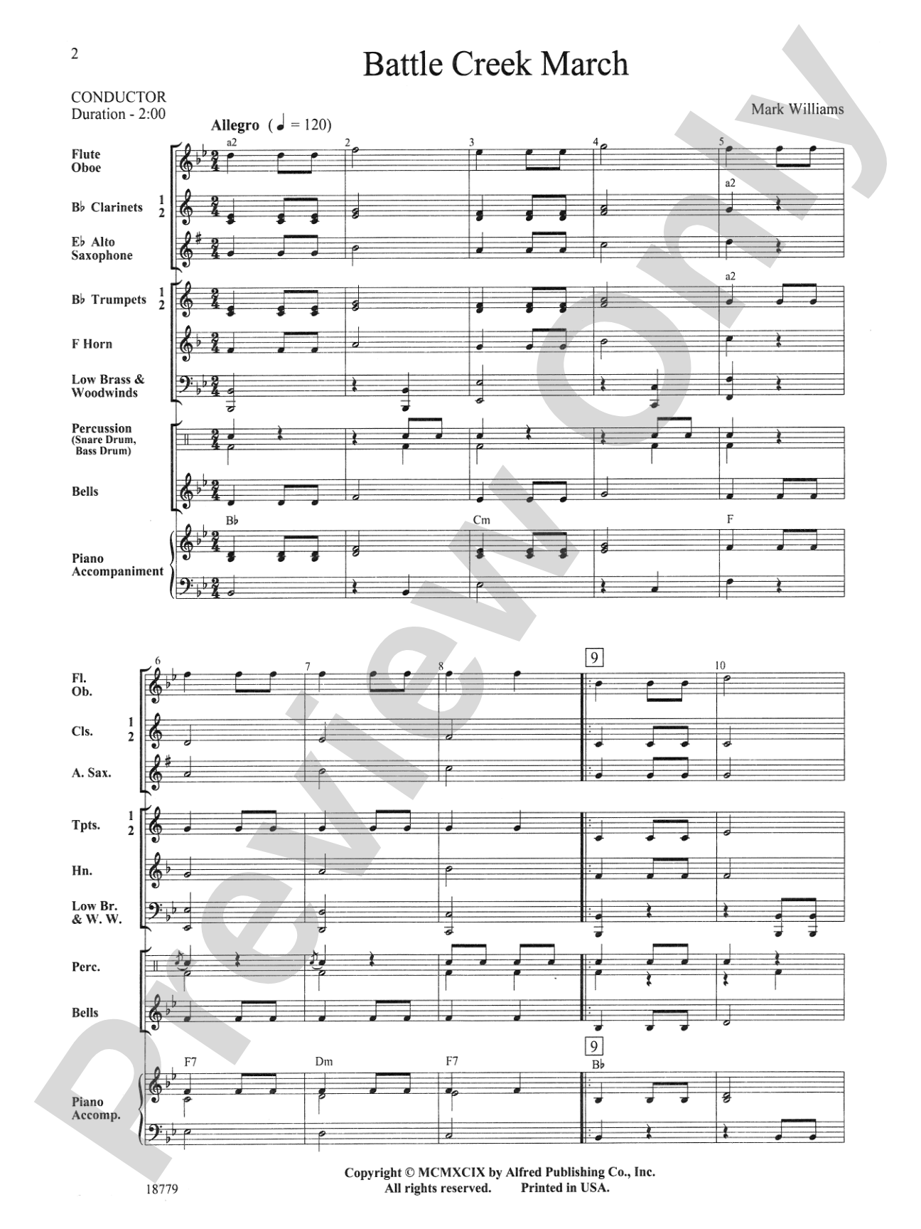 Battle Creek March: Concert Band Conductor Score & Parts