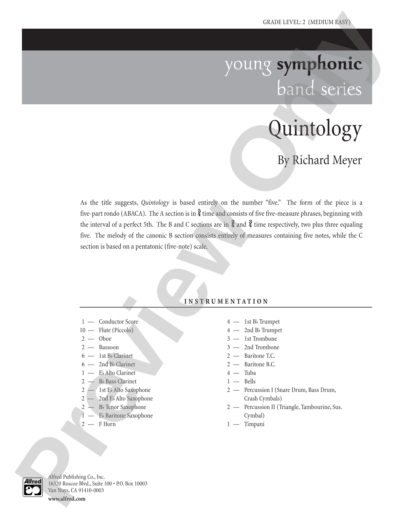 Quintology: Concert Band Conductor Score & Parts