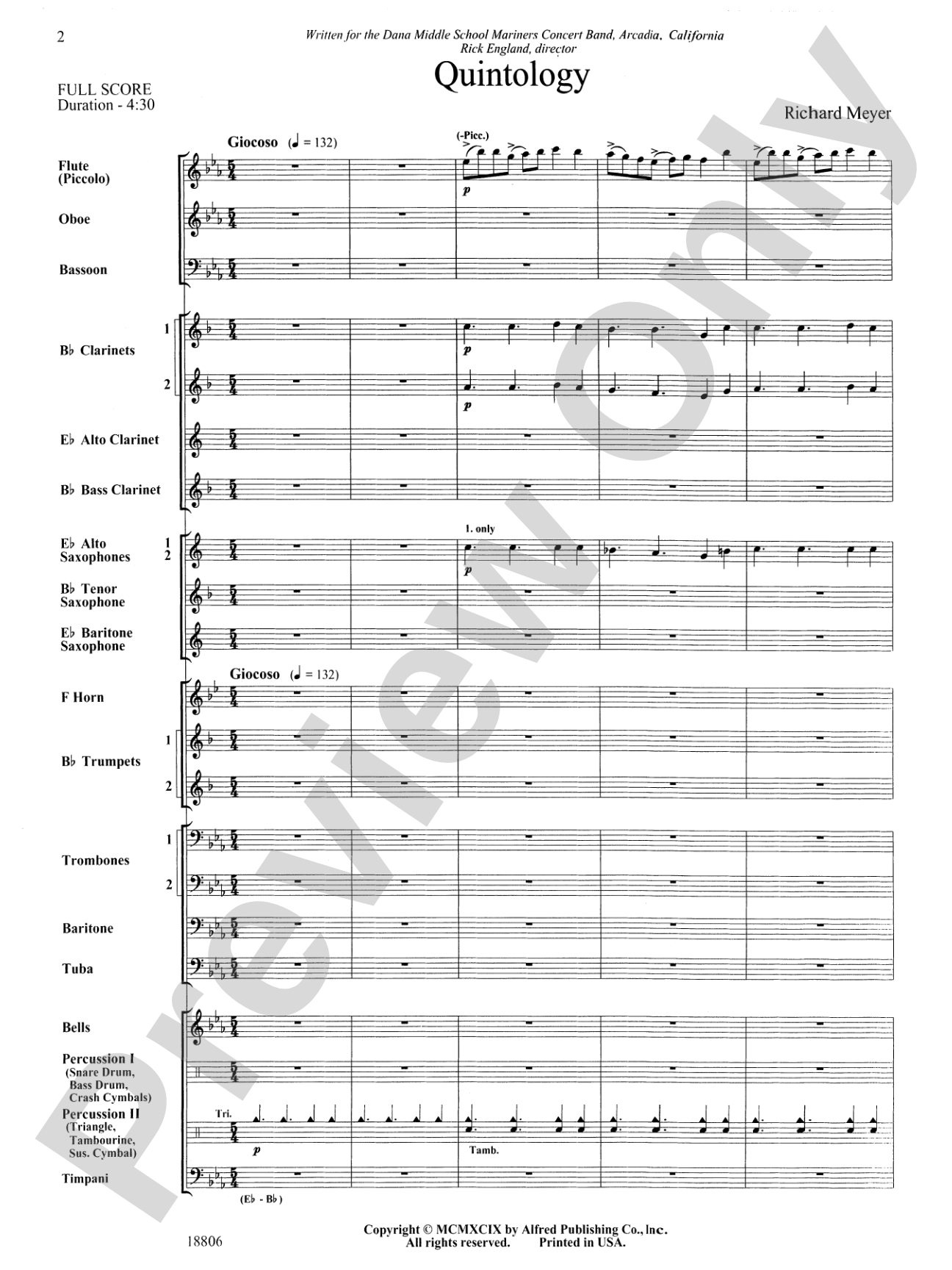 Quintology: Concert Band Conductor Score & Parts