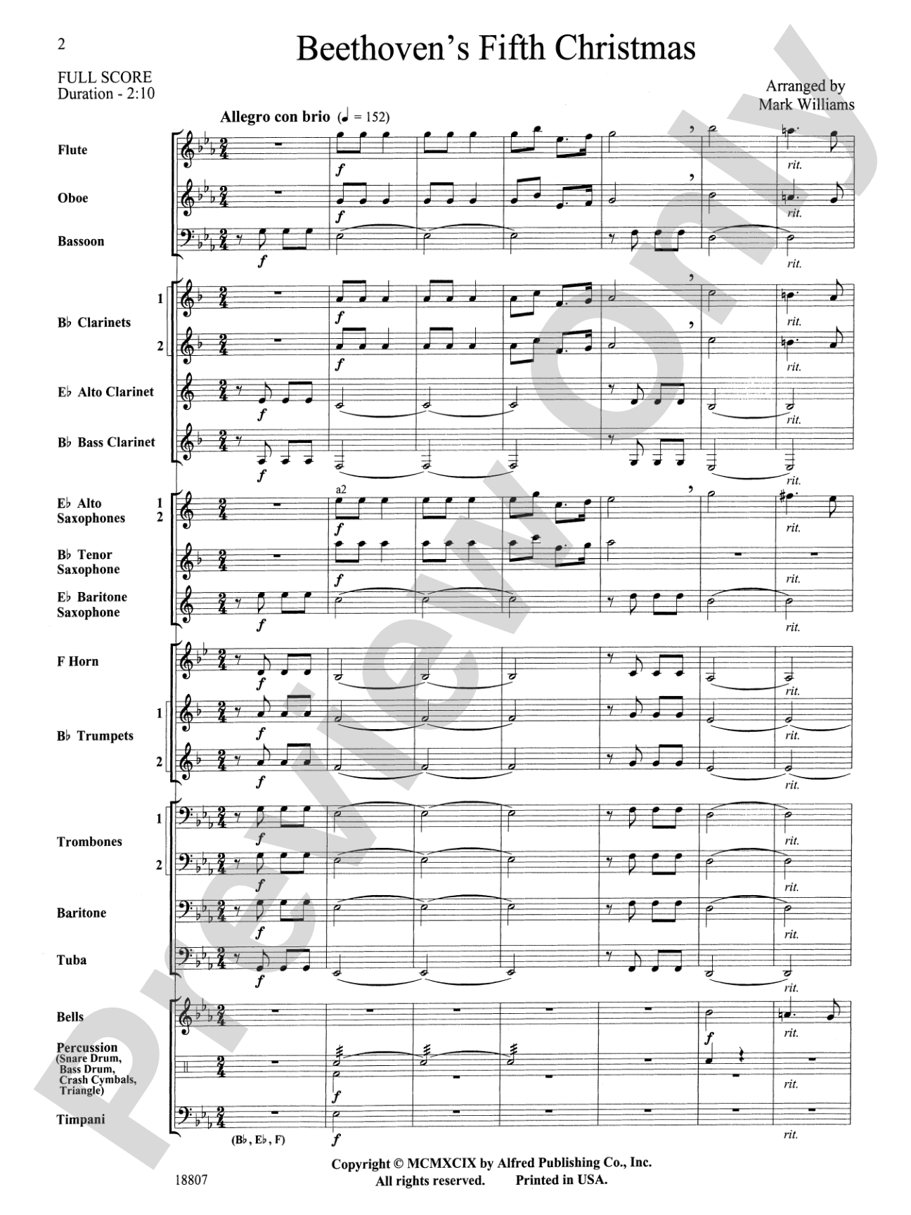 Beethoven's Fifth Christmas: Concert Band Conductor Score & Parts
