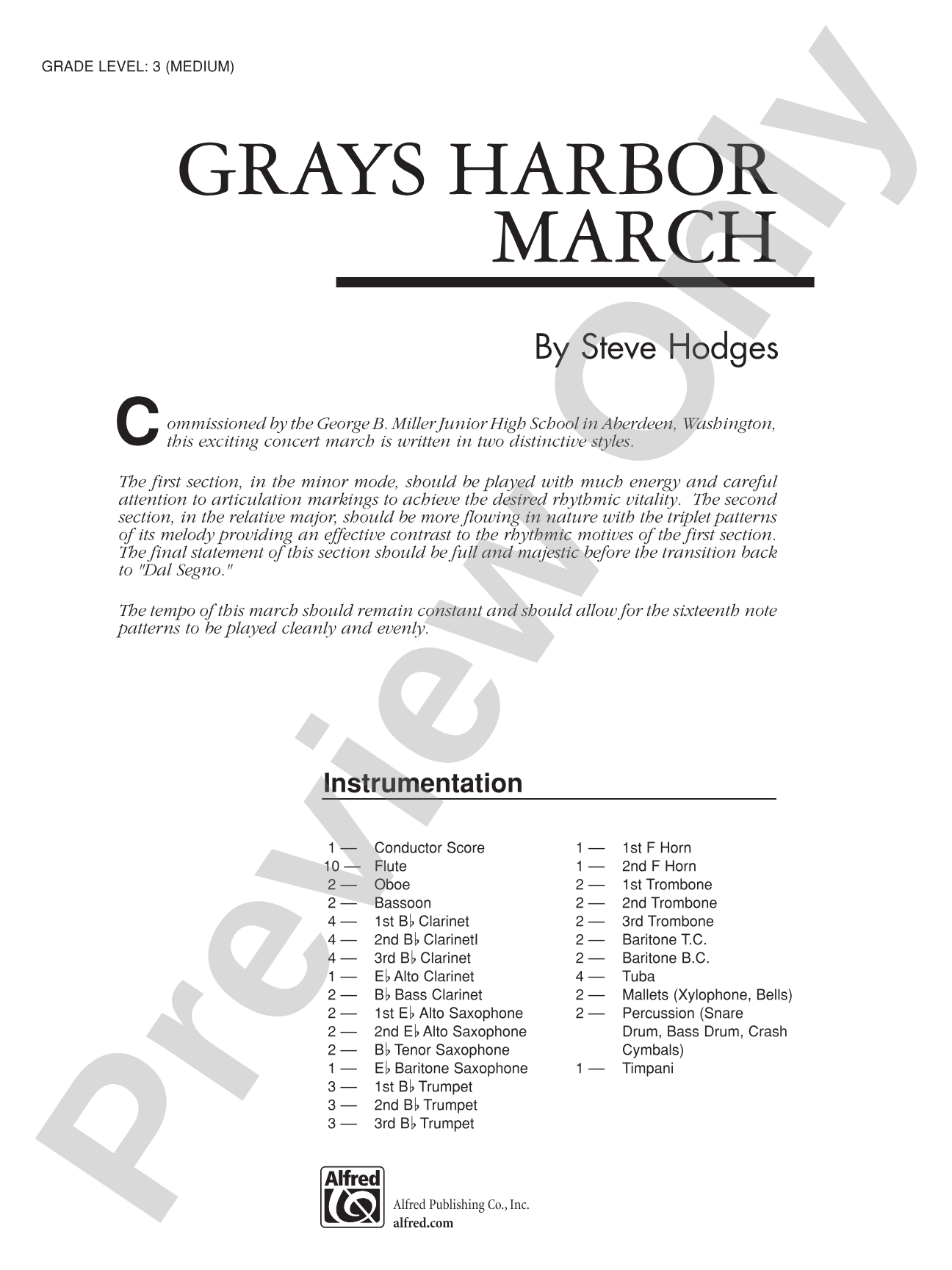 Grays Harbor March: Concert Band Conductor Score & Parts