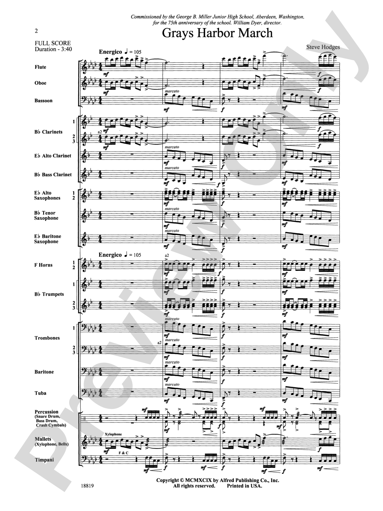 Grays Harbor March: Concert Band Conductor Score & Parts