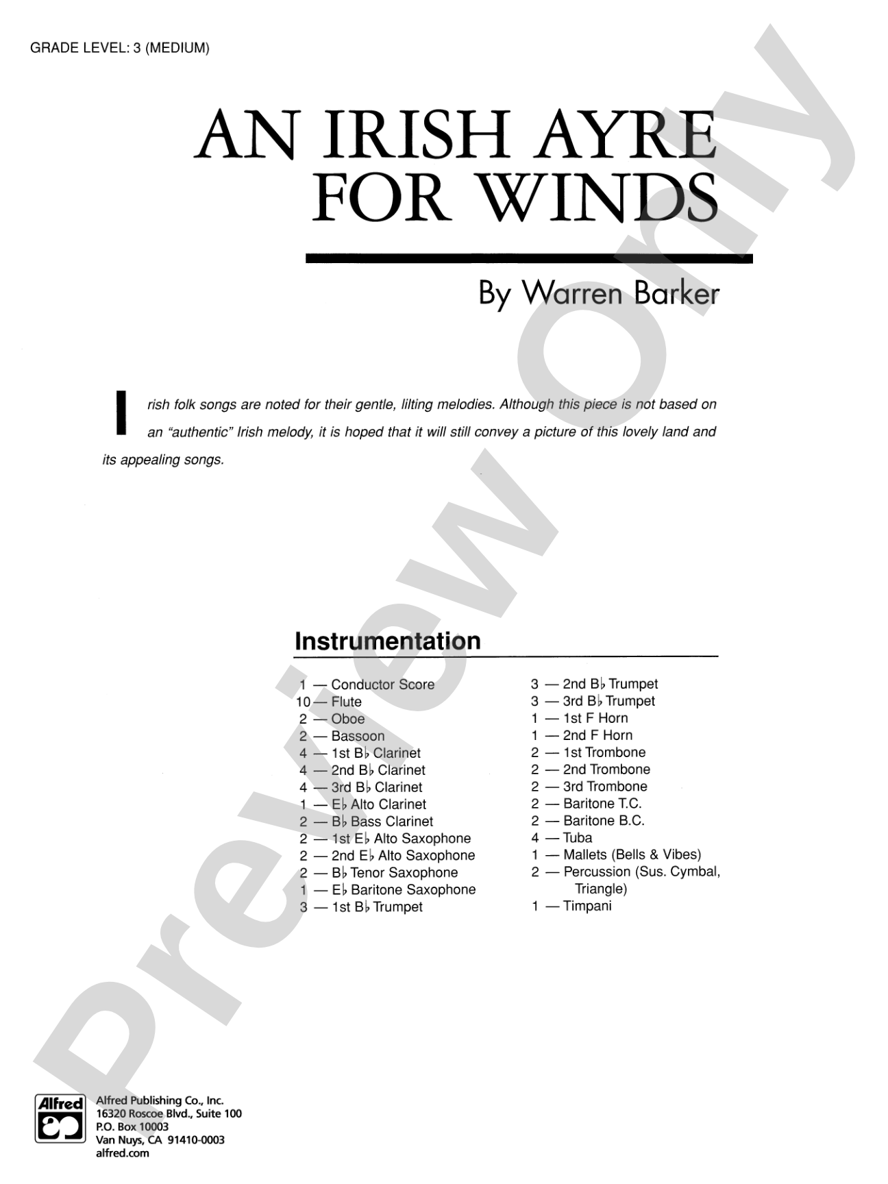 Irish Ayre for Winds: Concert Band Conductor Score & Parts