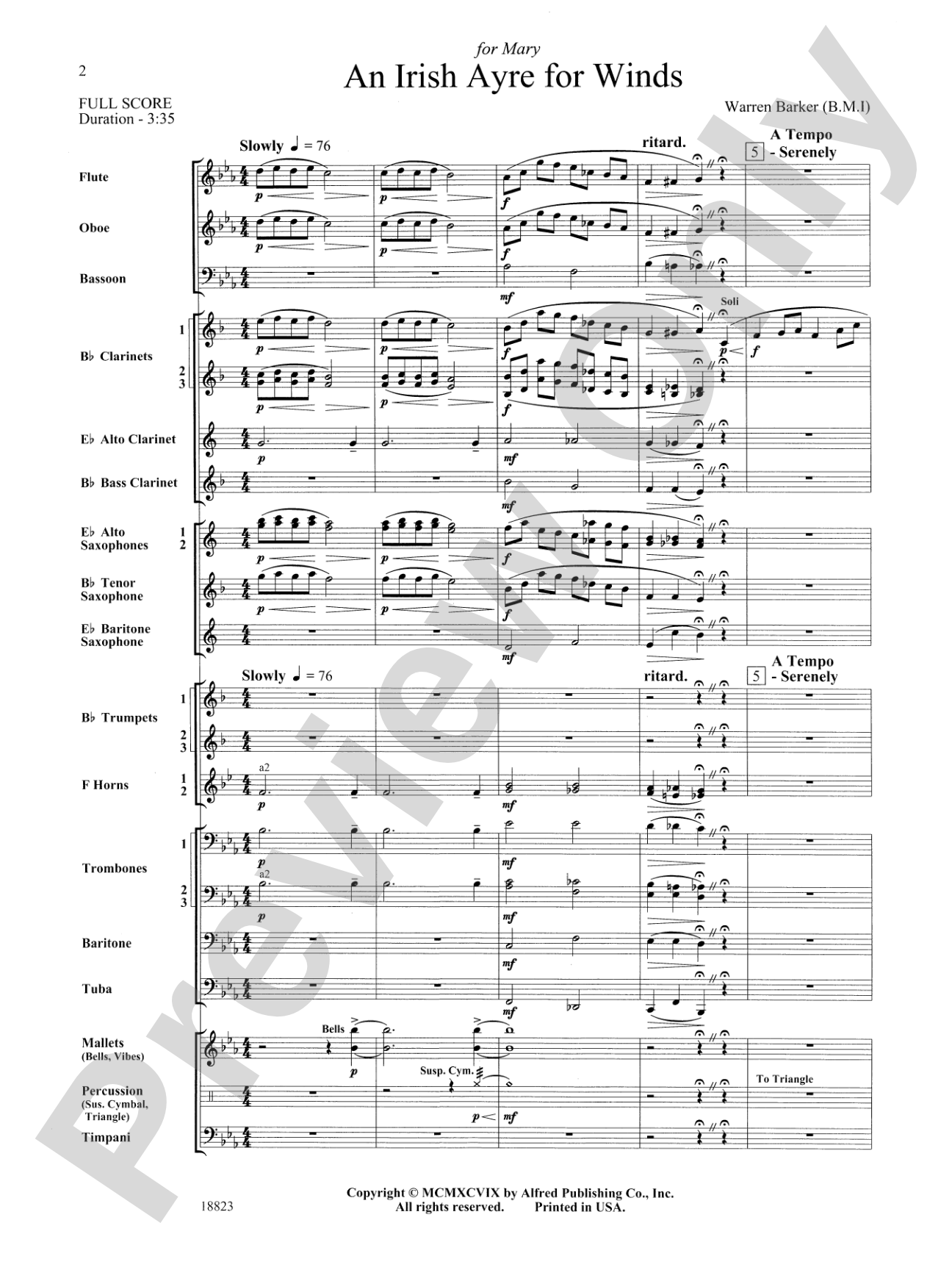 Irish Ayre for Winds: Concert Band Conductor Score & Parts