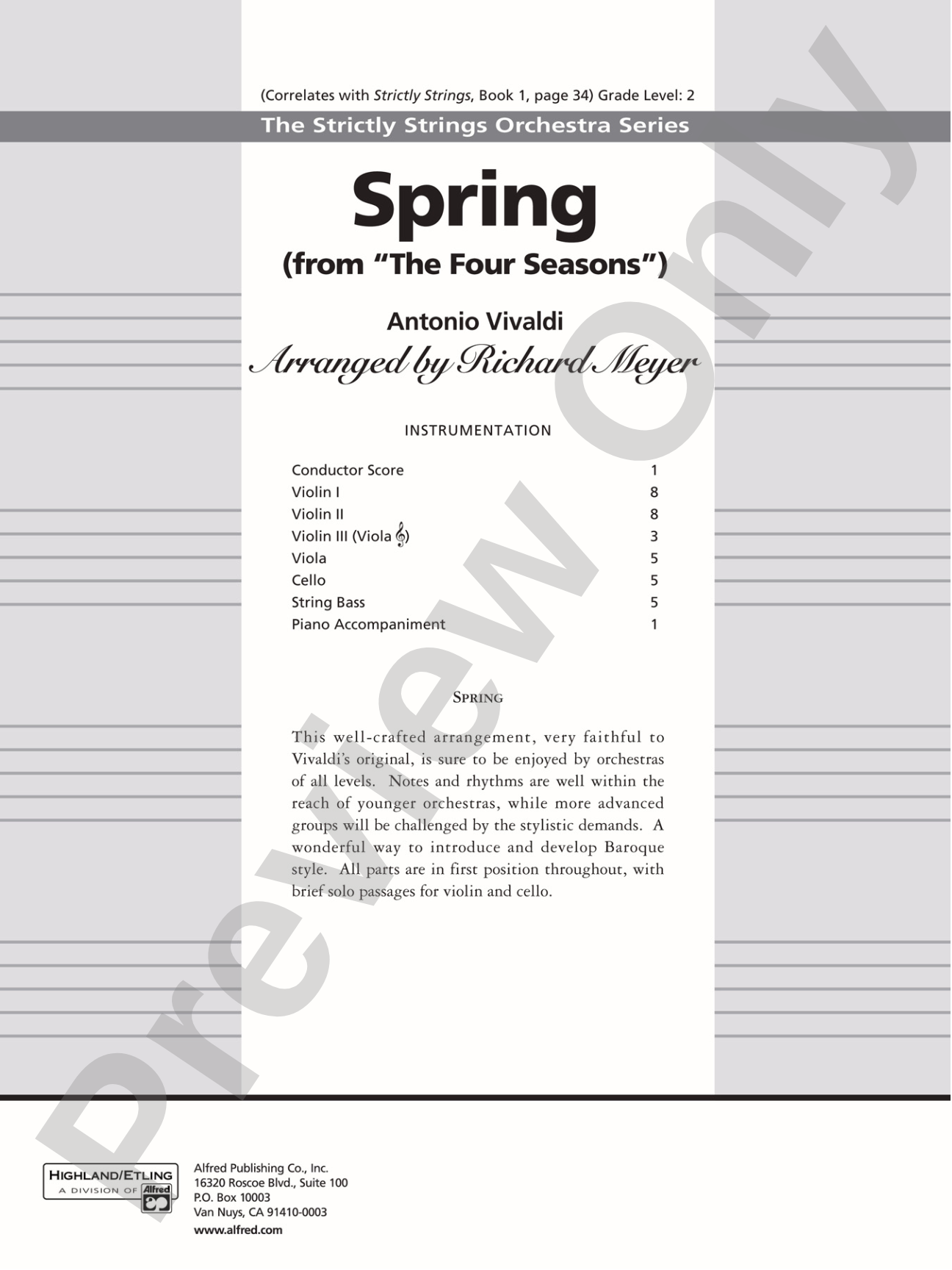 Spring from the Four Seasons: String Orchestra Conductor Score & Parts