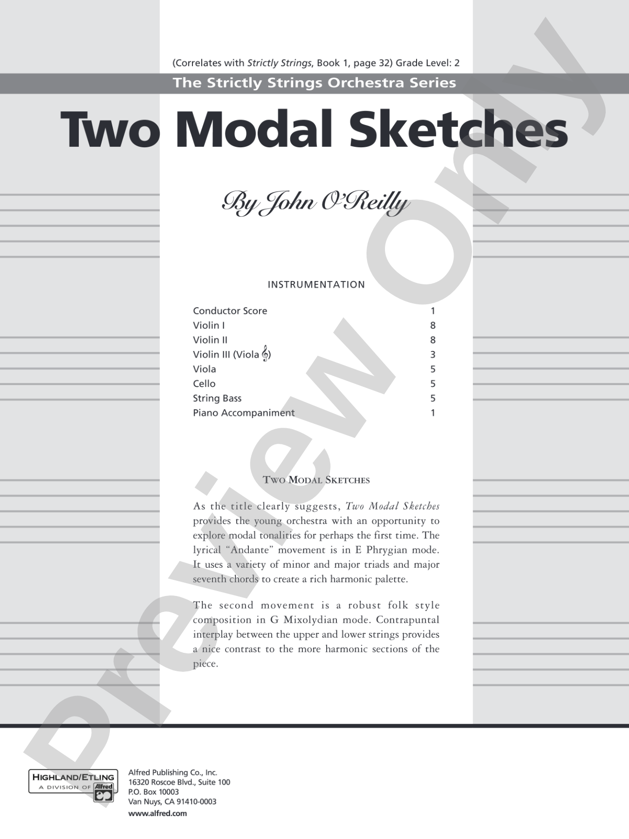 Two Modal Sketches: String Orchestra Conductor Score & Parts