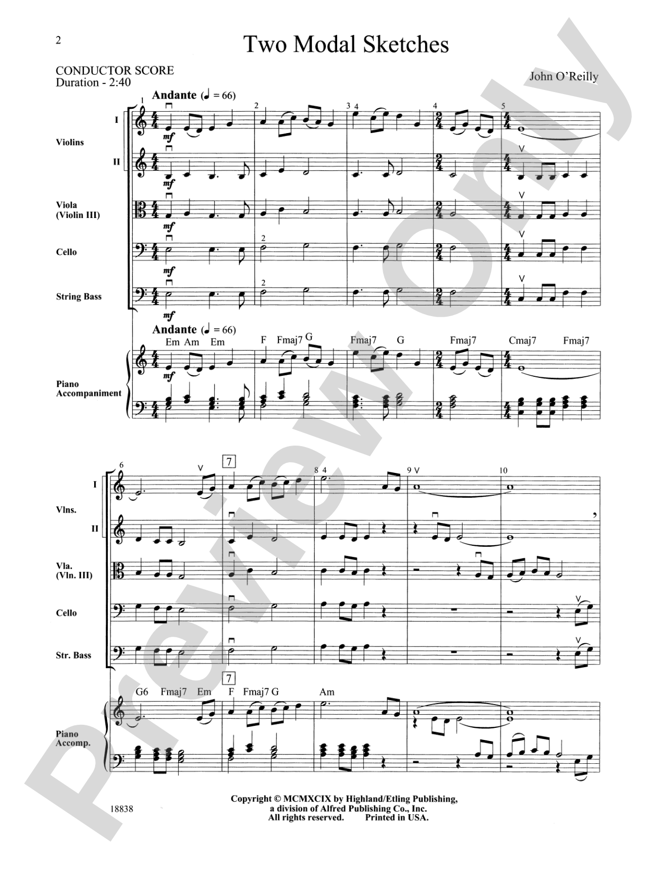 Two Modal Sketches: String Orchestra Conductor Score & Parts