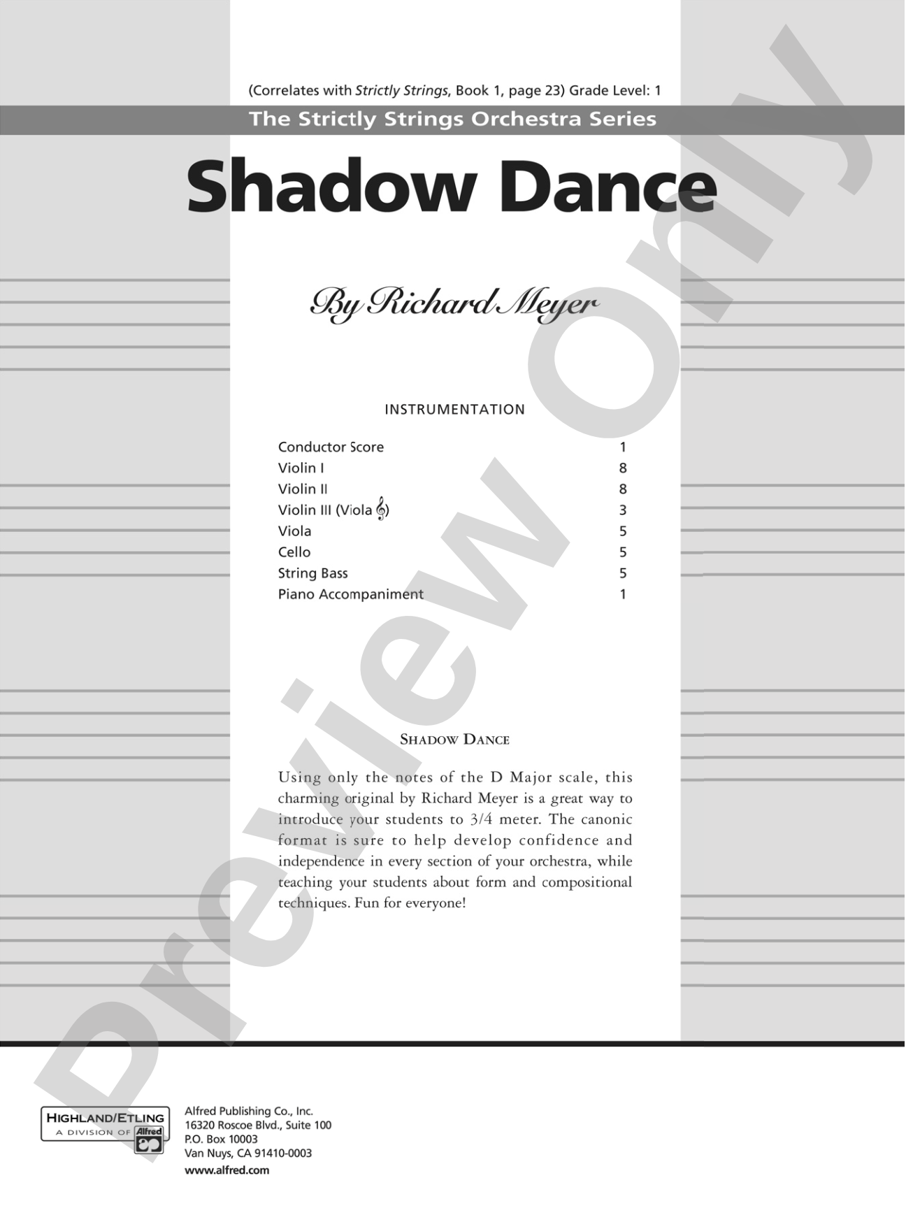 Shadow Dance: String Orchestra Conductor Score & Parts
