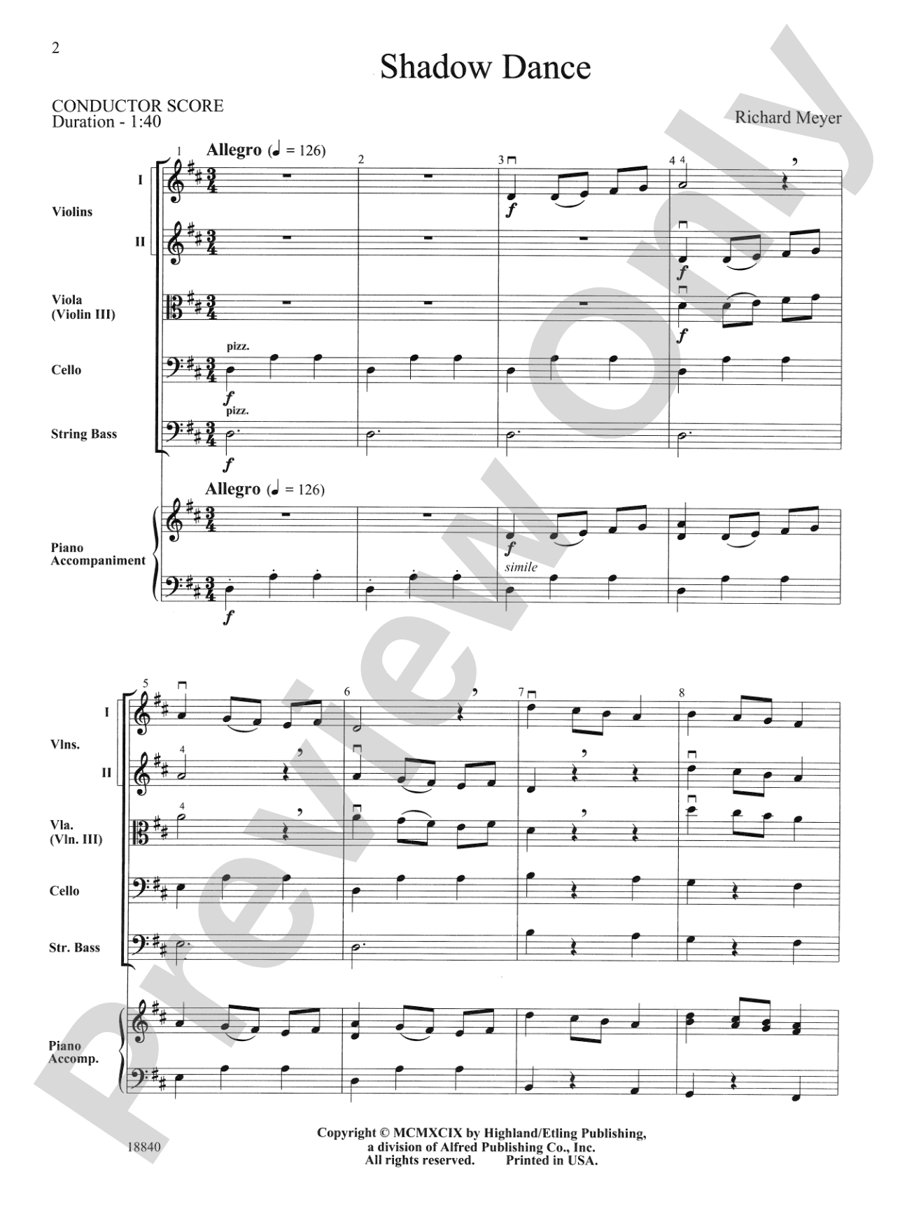 Shadow Dance: String Orchestra Conductor Score & Parts