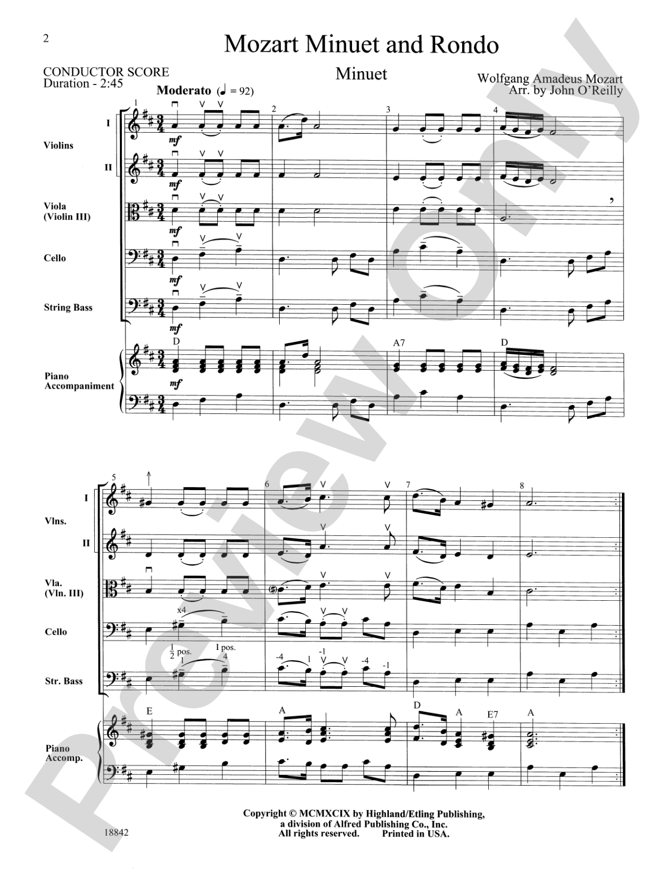 Mozart Minuet & Rondo: String Orchestra Conductor Score & Parts
