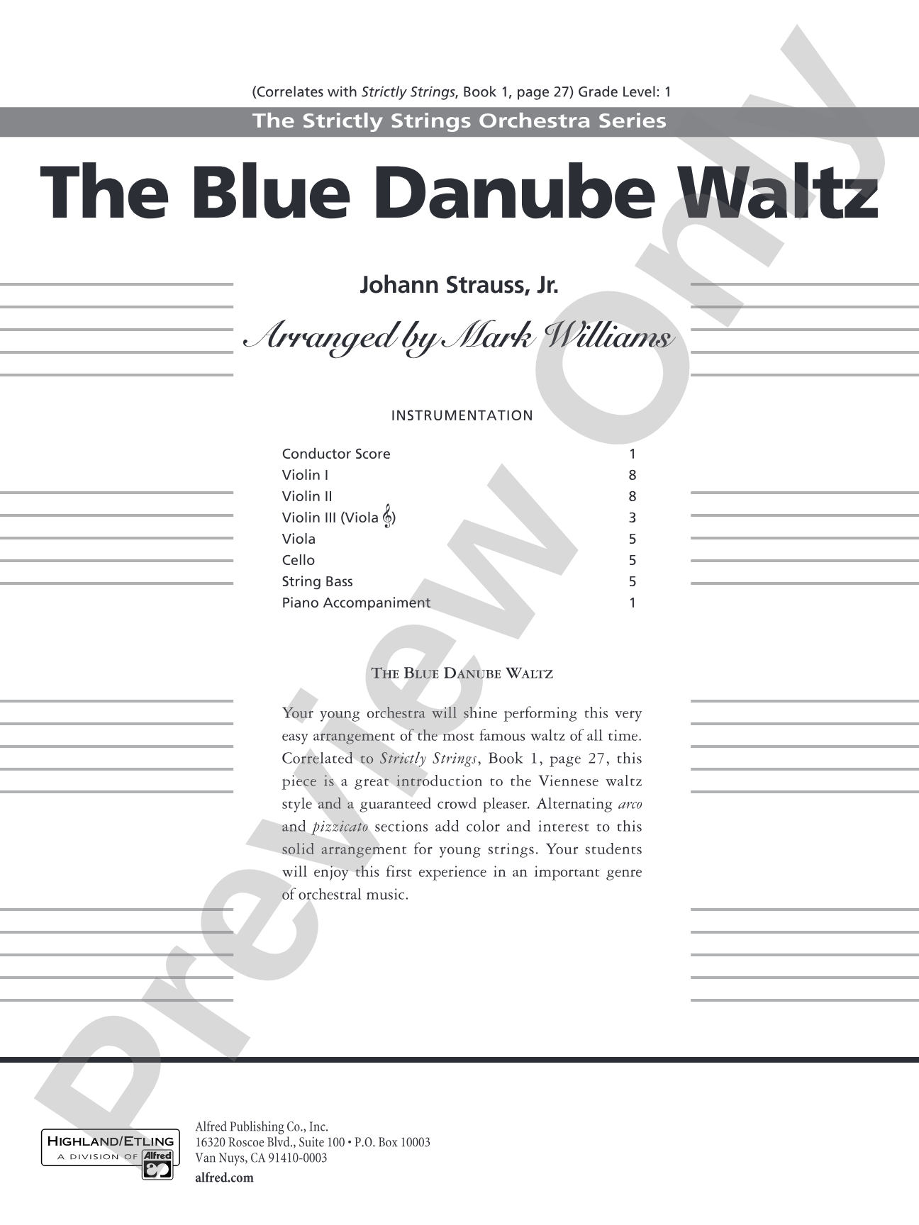 The Blue Danube Waltz: String Orchestra Conductor Score & Parts
