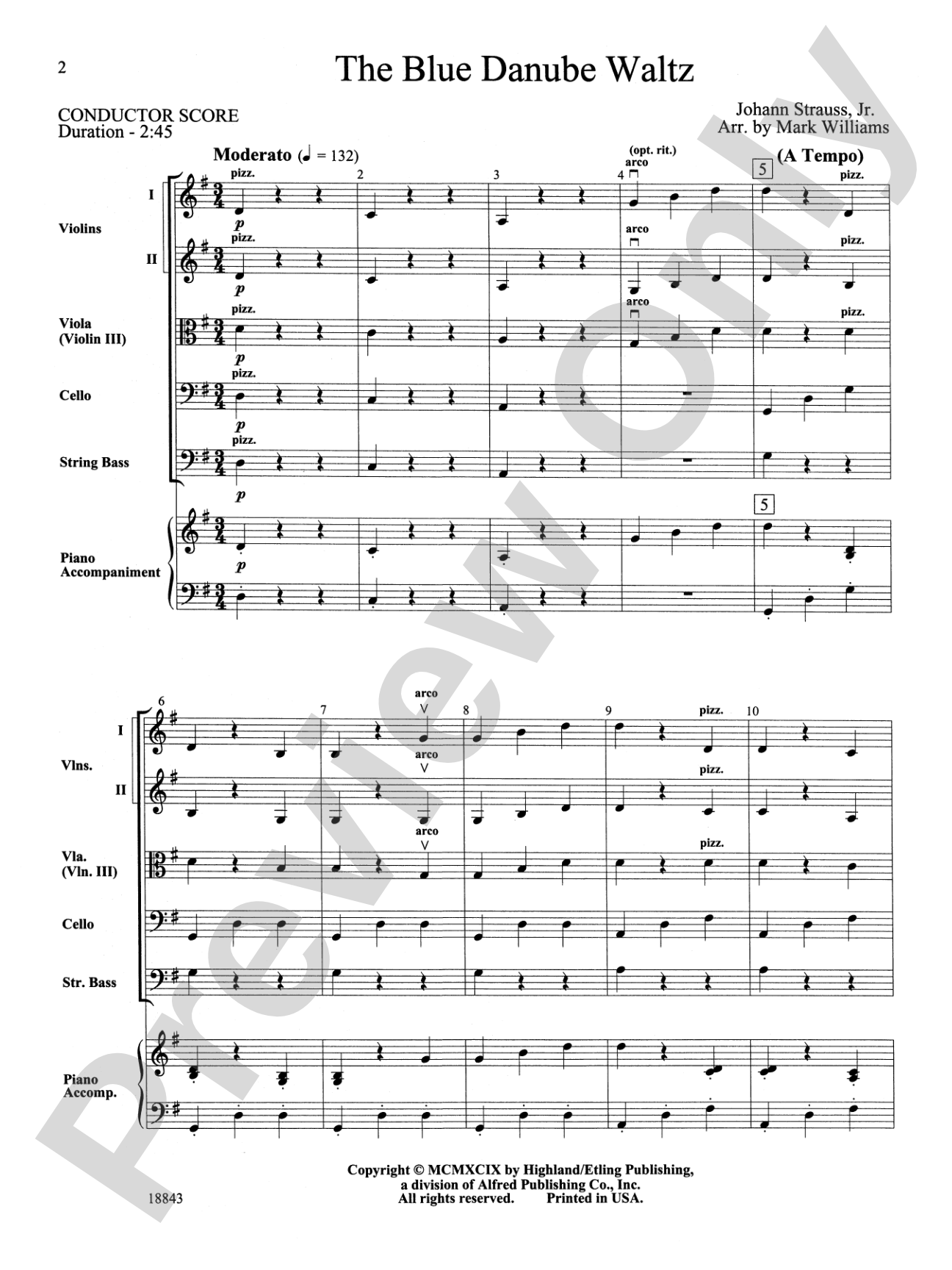 The Blue Danube Waltz: String Orchestra Conductor Score & Parts