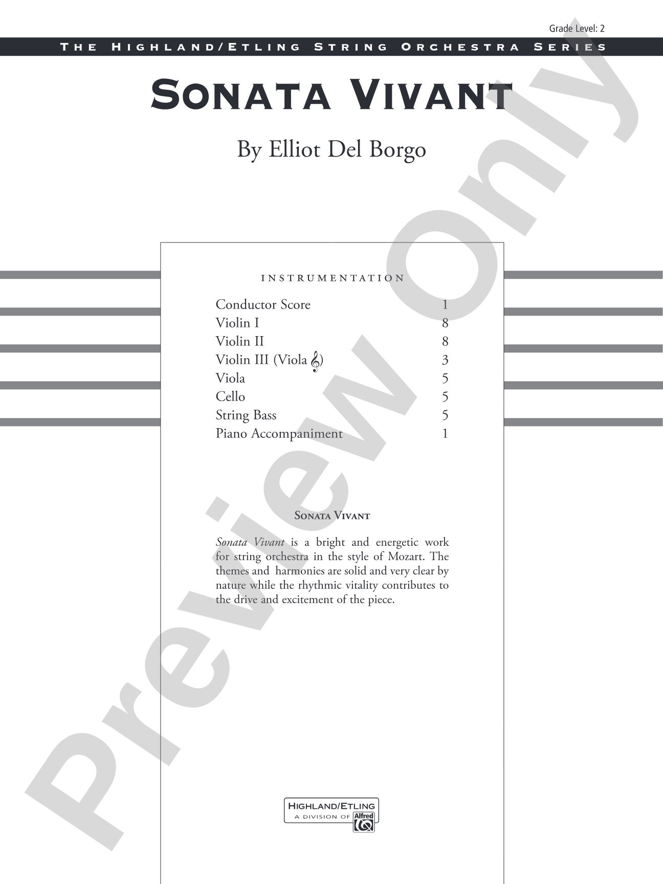 Sonata Vivant: String Orchestra Conductor Score & Parts