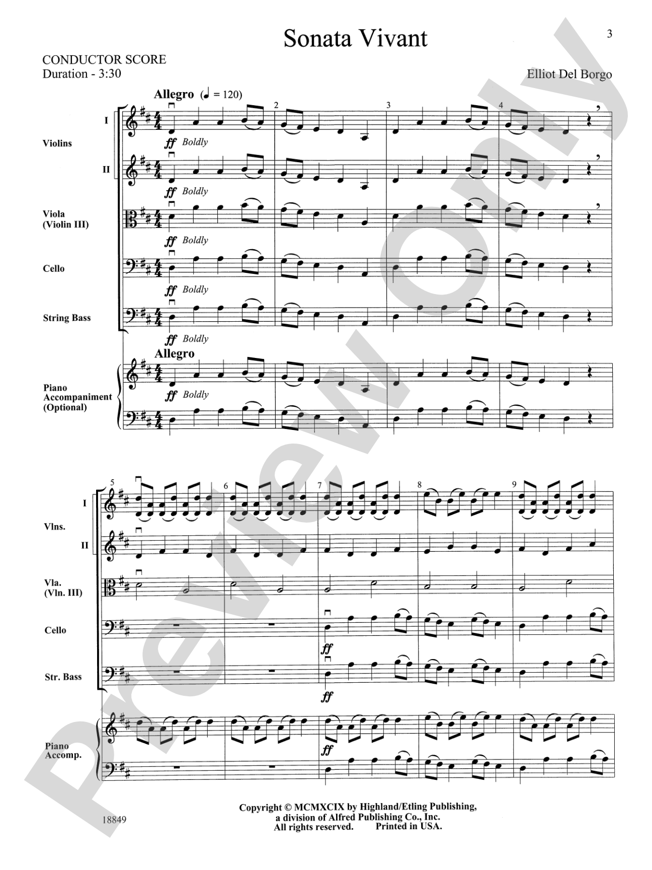 Sonata Vivant: String Orchestra Conductor Score & Parts